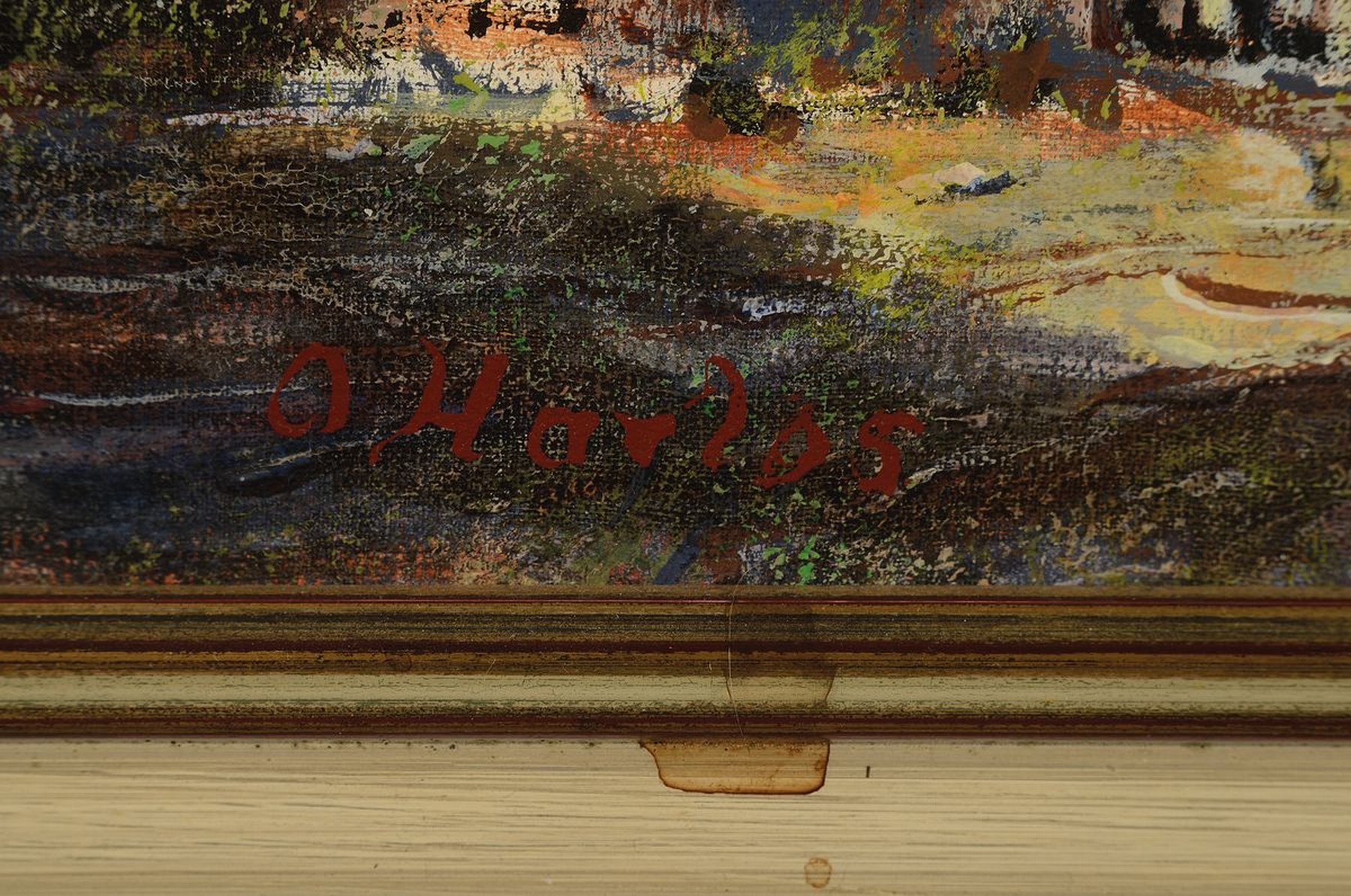 Detail b: Otto Harlos, 1941 Hermersberg-2014 Saarbrücken, 2 Arbeiten in Öl/Lwd, 1) Wehrturm, links unten sign., ca. 40x50cm, R. ca. 48x58cm; Vor der Stadt, ...