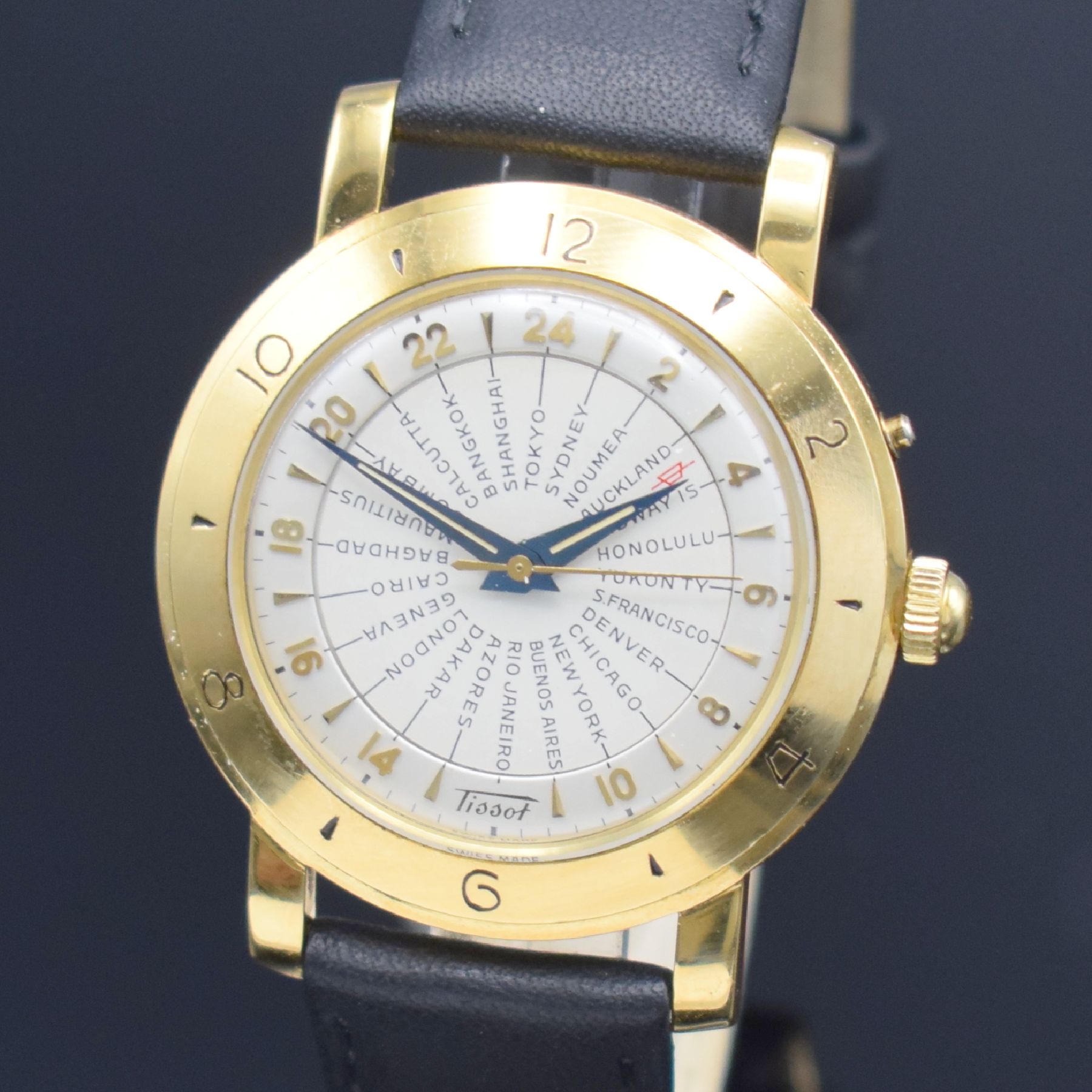 Detail a: TISSOT Navigator seltene, auf 100 Stück limitierte Herrenarmbanduhr in GG 750/000 mit Weltzeitanzeige Referenz OR 4001, Schweiz nach Vorbild und mit ...