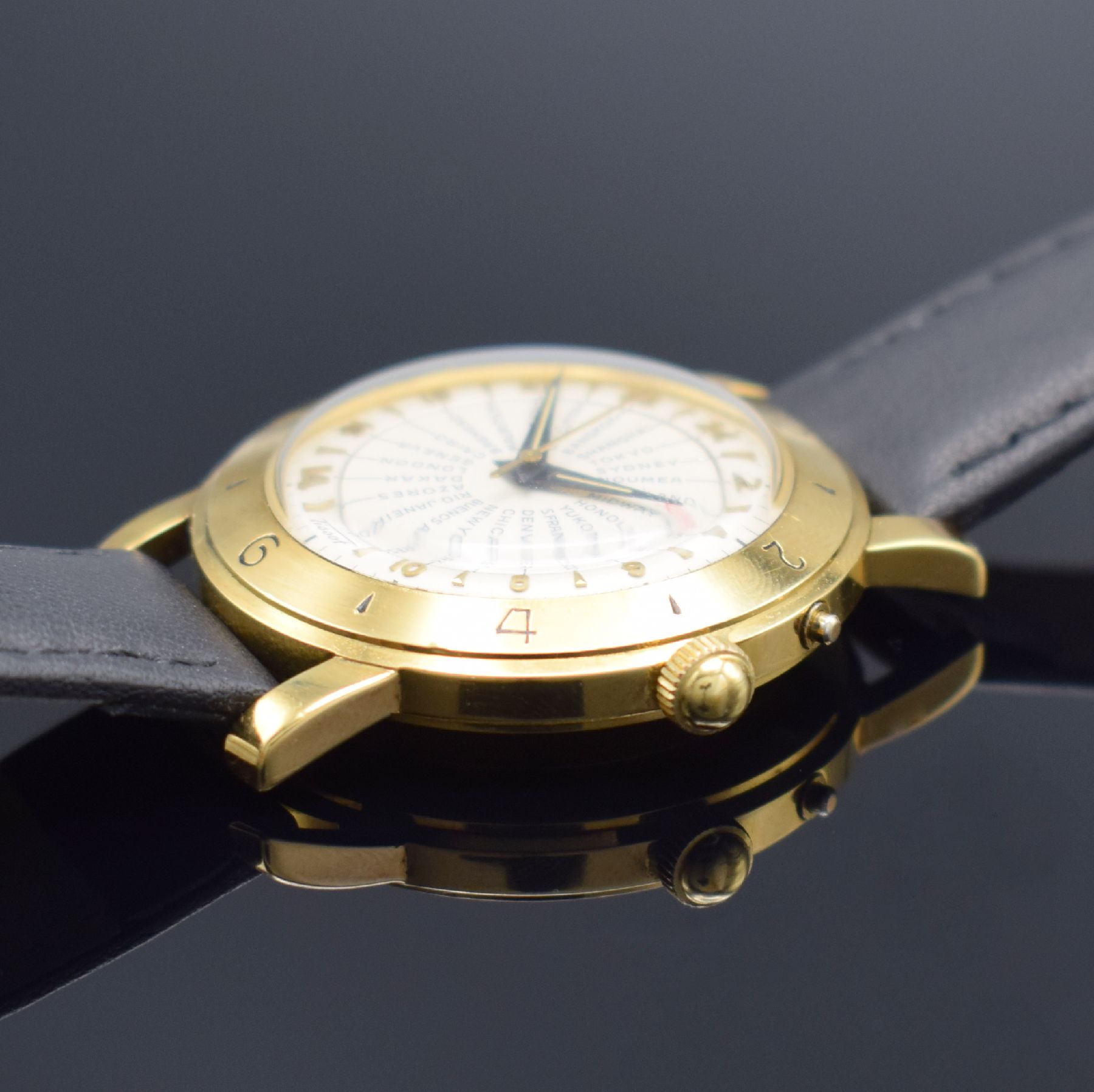 Detail c: TISSOT Navigator seltene, auf 100 Stück limitierte Herrenarmbanduhr in GG 750/000 mit Weltzeitanzeige Referenz OR 4001, Schweiz nach Vorbild und mit ...