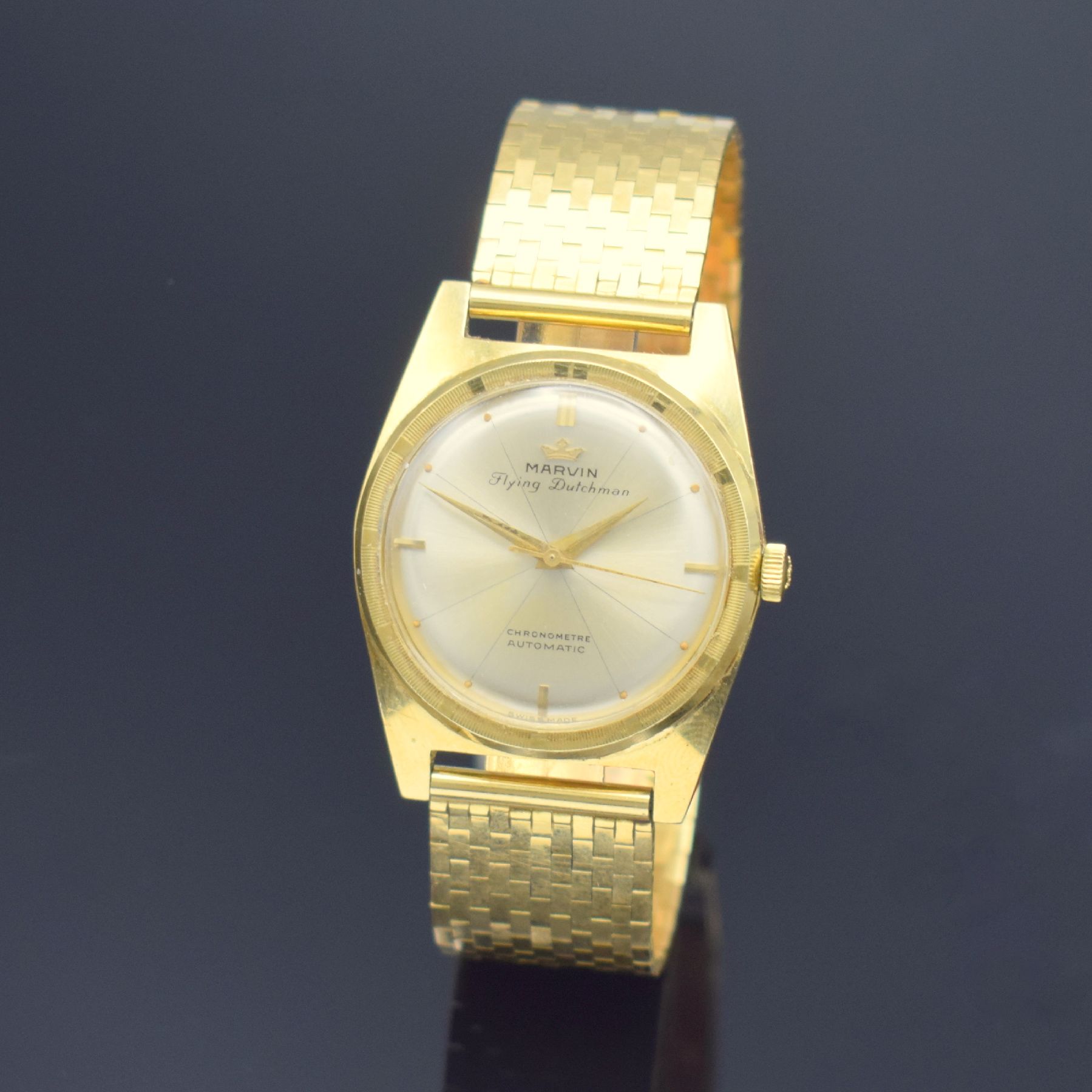 MARVIN Chronometer Flying Dutchman seltene Herrenarmbanduhr, Schweiz um 1955, Automatik, Geh. in GG 750/000 inkl. Goldband in GG 750/000, Boden ...
