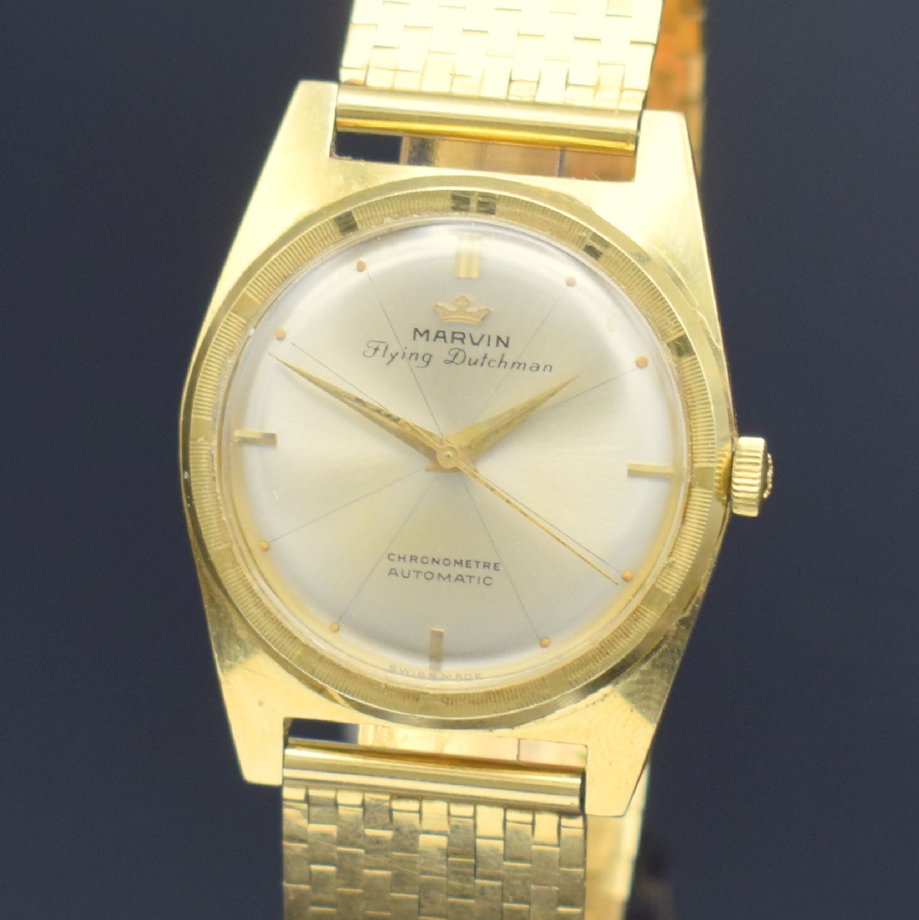 Detail a: MARVIN Chronometer Flying Dutchman seltene Herrenarmbanduhr, Schweiz um 1955, Automatik, Geh. in GG 750/000 inkl. Goldband in GG 750/000, Boden ...