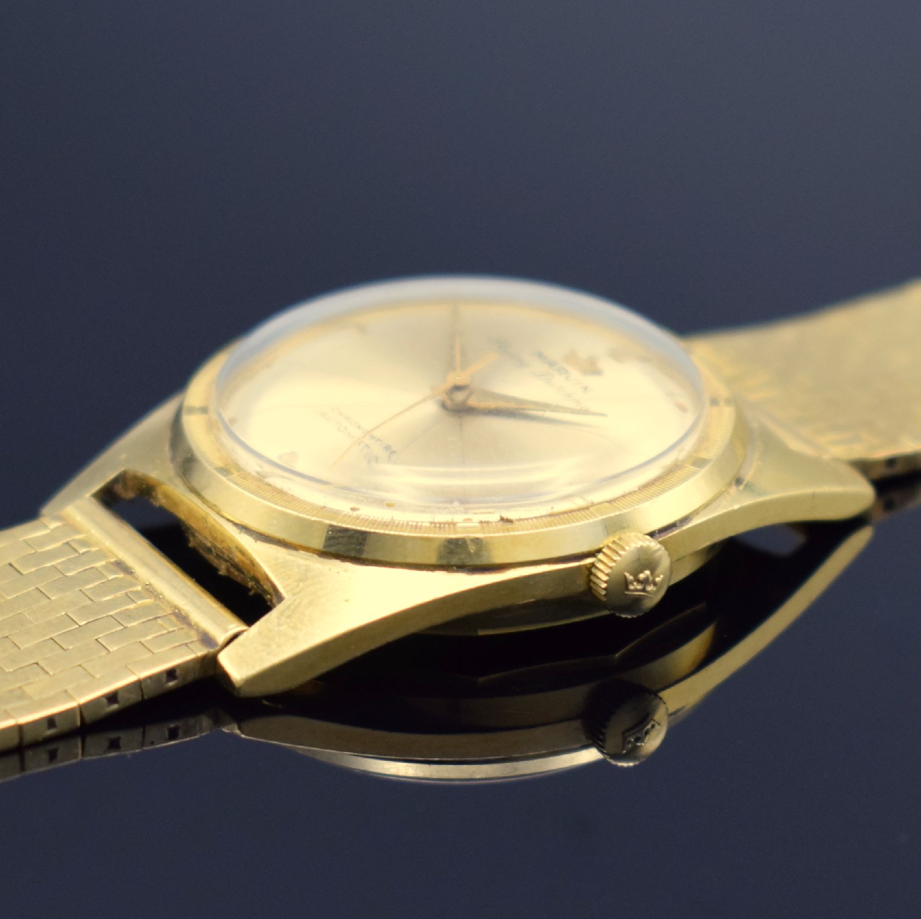 Detail b: MARVIN Chronometer Flying Dutchman seltene Herrenarmbanduhr, Schweiz um 1955, Automatik, Geh. in GG 750/000 inkl. Goldband in GG 750/000, Boden ...