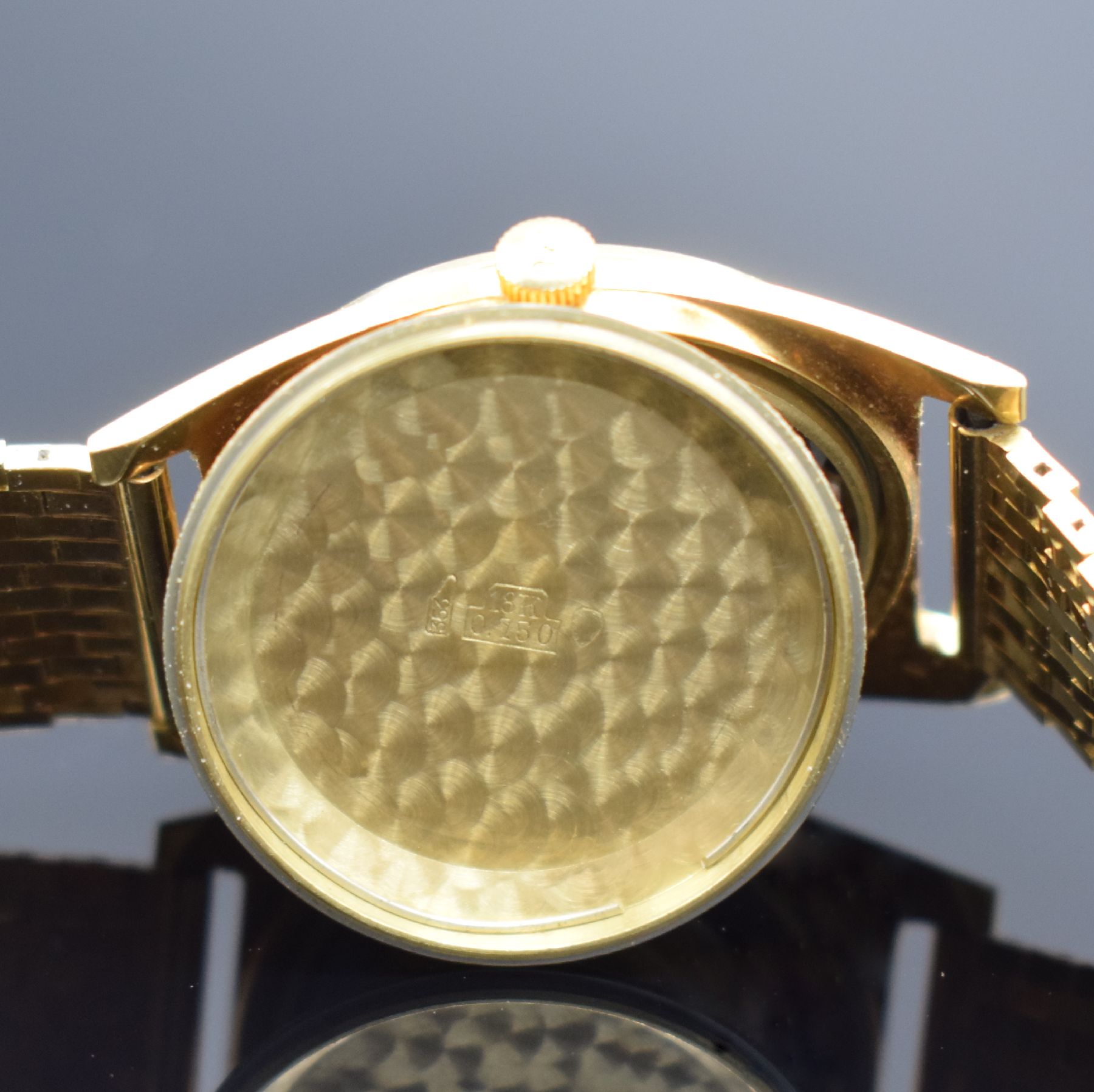 Detail g: MARVIN Chronometer Flying Dutchman seltene Herrenarmbanduhr, Schweiz um 1955, Automatik, Geh. in GG 750/000 inkl. Goldband in GG 750/000, Boden ...