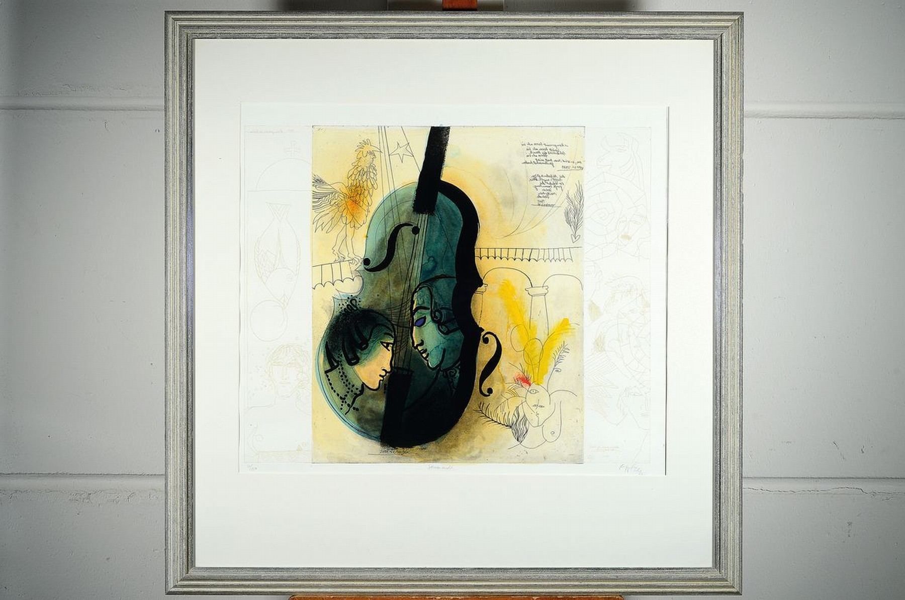 Detail k: Adi Holzer, geb. 1936 Stockerau bei Wien, Studium an der Akademie Wien, hier: "Serenade"abstrakt-figurale Komposition mit Textfragmenten ...