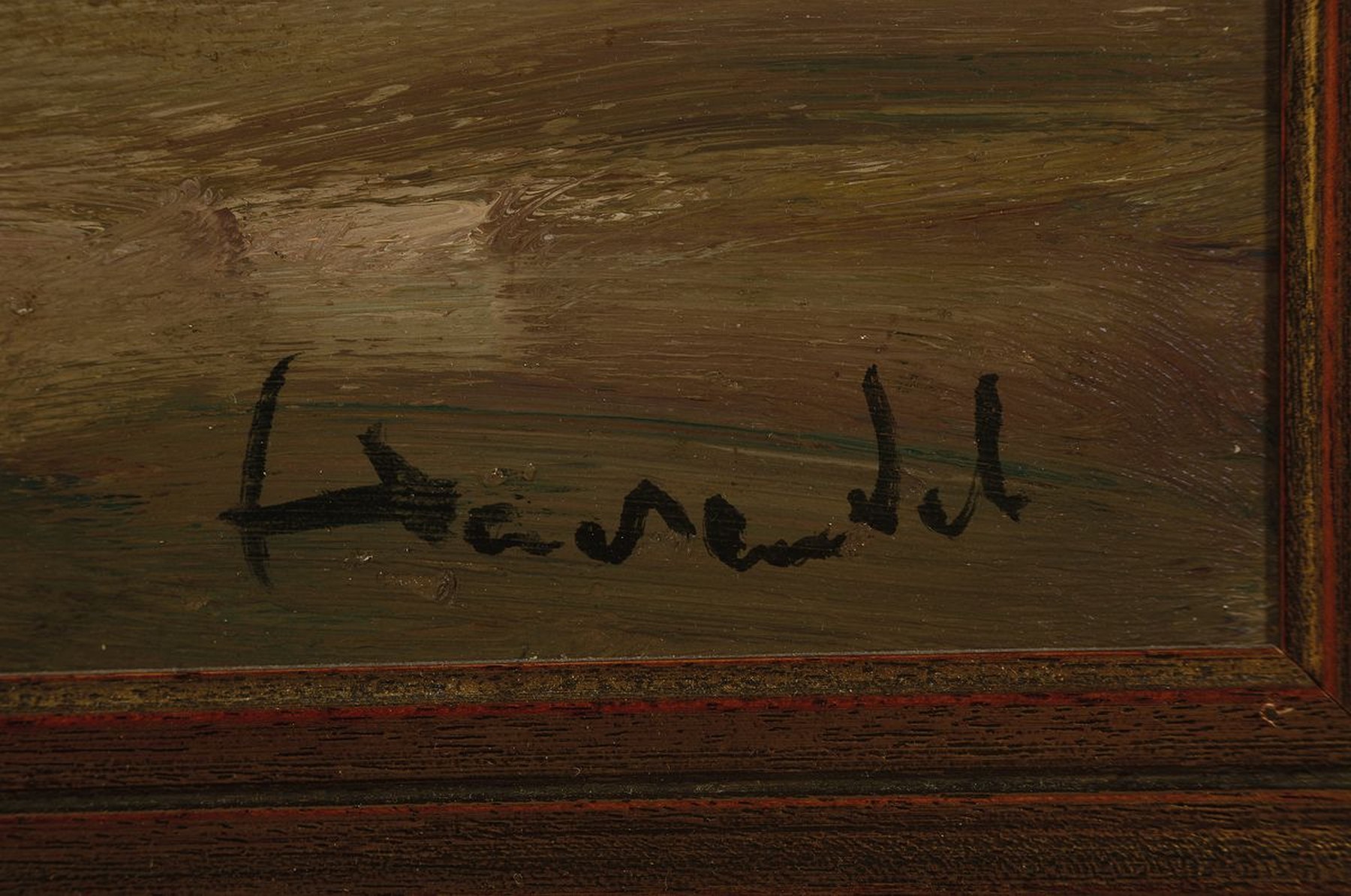 Detail a: Harry Haerendel, Hamburger Maler, 1896-1991, Fischerboote vor Mühle, Öl/Lwd, signiert, ca. 60 x 70 cm, Rahmen