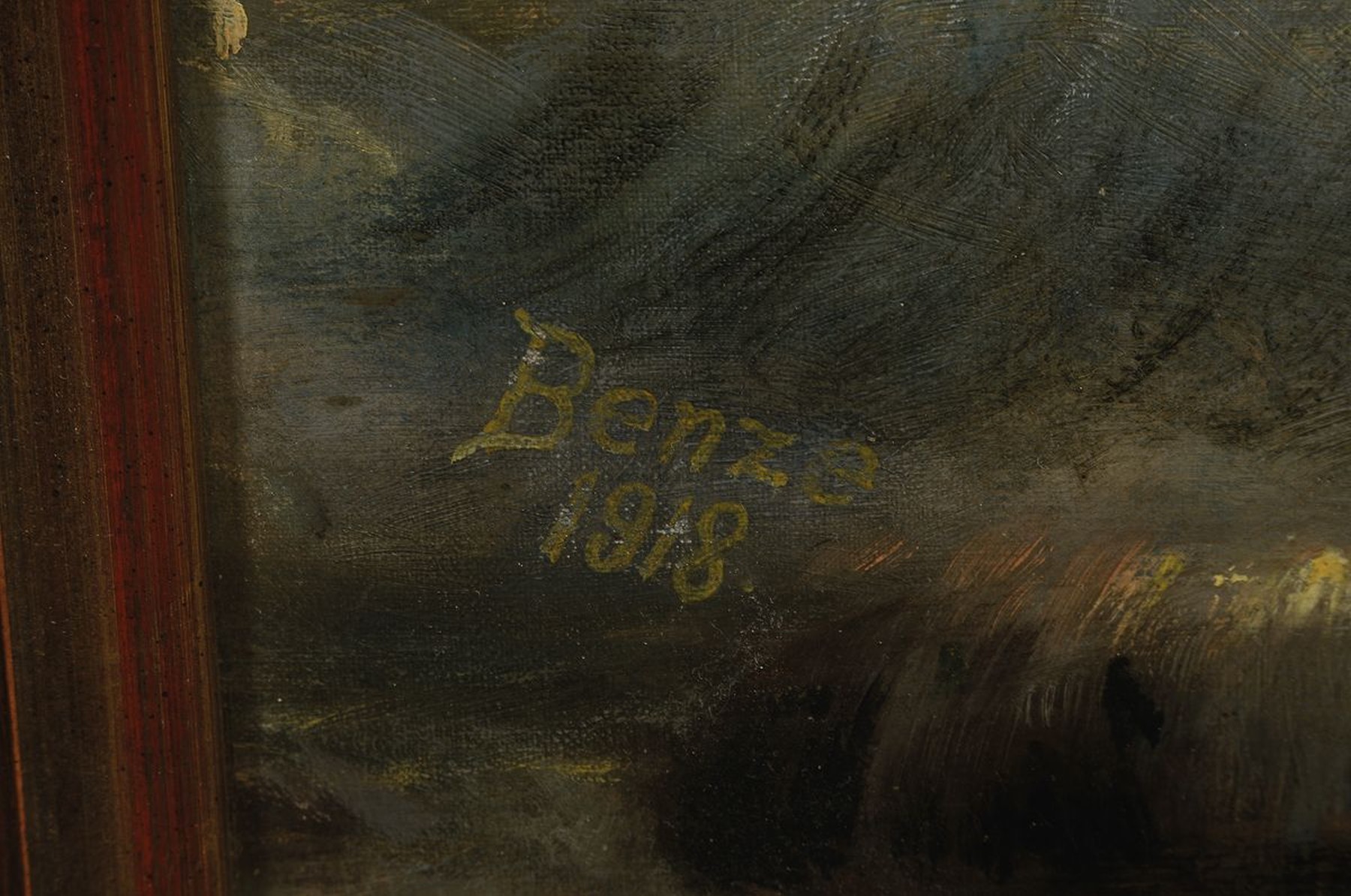 Detail a: Benzo, Künstler, Anfang 20. Jh.,, Sonnenuntergang am Ufer, Öl/Lwd, li.u. signiert Benzo 1918, leichte Altersspuren, 45 x 58 cm, rest., Rahmen, 53 x ...