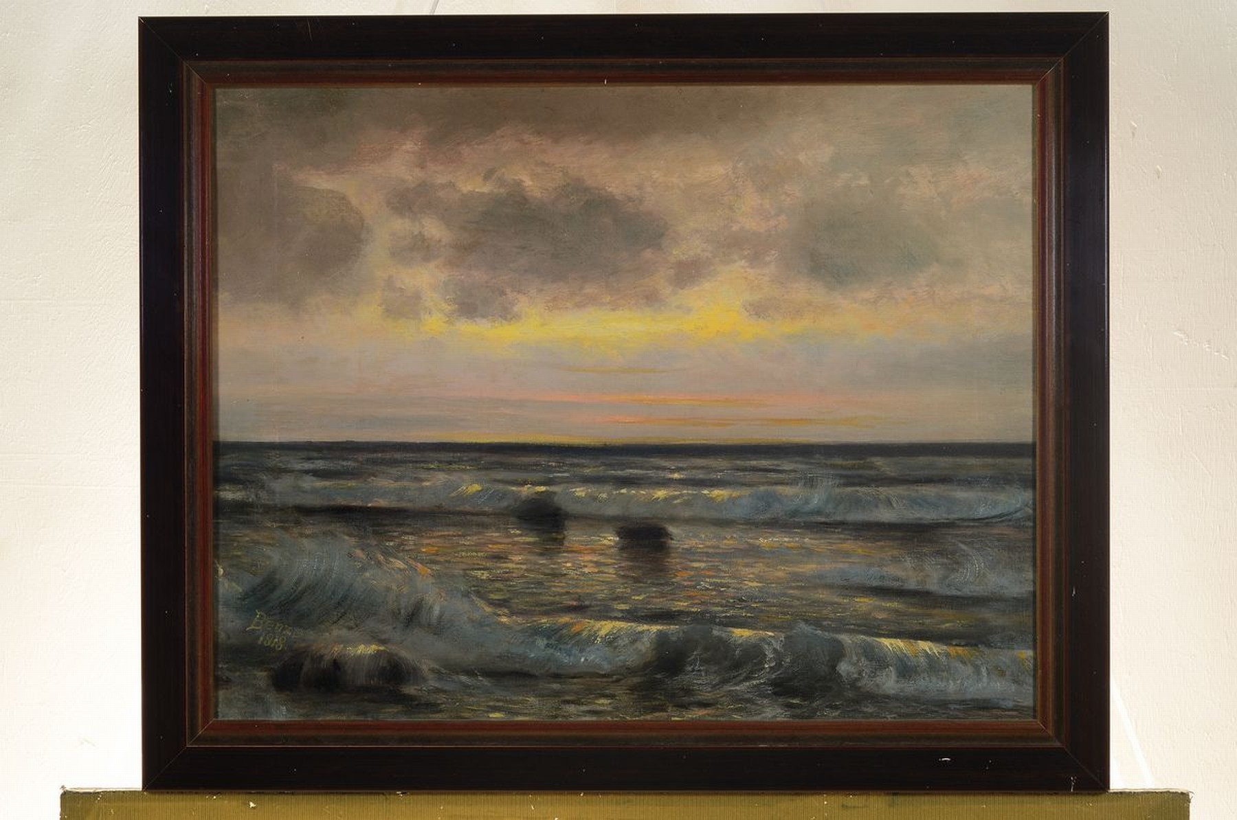 Detail k: Benzo, Künstler, Anfang 20. Jh.,, Sonnenuntergang am Ufer, Öl/Lwd, li.u. signiert Benzo 1918, leichte Altersspuren, 45 x 58 cm, rest., Rahmen, 53 x ...