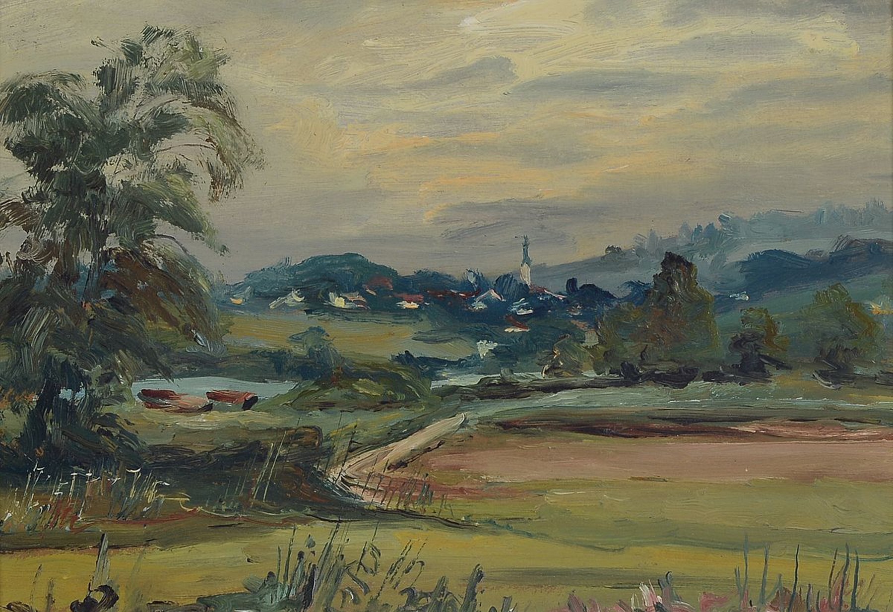 Dieter Wulff, geb. 1929 Danzig,, StuttgarterMaler, hier fünf Ölgemälde: Vorfrühling am See (bei Schafwaschen), ca. 18 x 30 cm, Seelandschaft ...