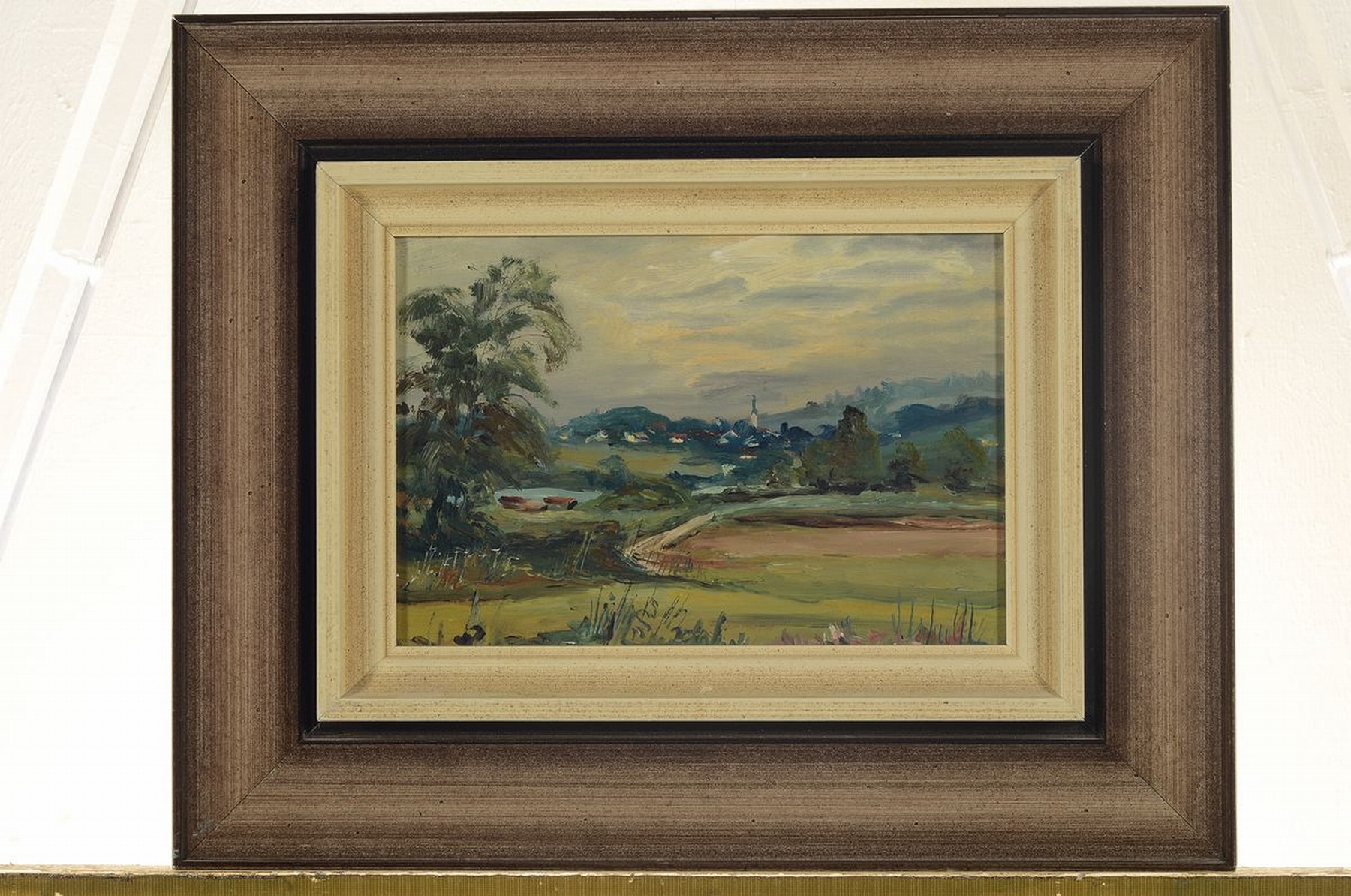 Detail l: Dieter Wulff, geb. 1929 Danzig,, StuttgarterMaler, hier fünf Ölgemälde: Vorfrühling am See (bei Schafwaschen), ca. 18 x 30 cm, Seelandschaft ...