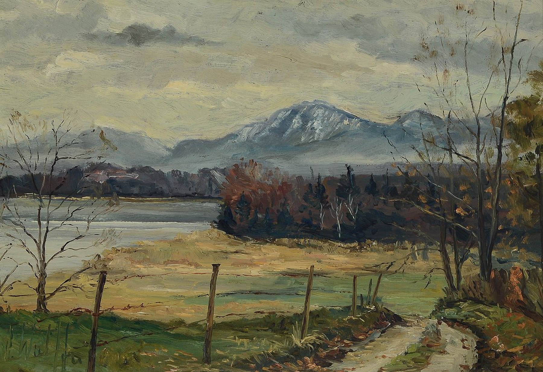 Dieter Wulff, geb. 1929 Danzig, Stuttgarter Maler, "Weg auf die Halbinsel Sassau", Öl/Karton, signiert, ca. 35 x 51 cm, Holzrahmen ca. 56 ...