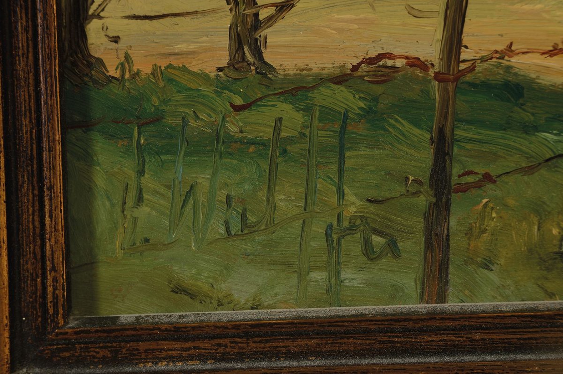 Detail a: Dieter Wulff, geb. 1929 Danzig, Stuttgarter Maler, "Weg auf die Halbinsel Sassau", Öl/Karton, signiert, ca. 35 x 51 cm, Holzrahmen ca. 56 ...