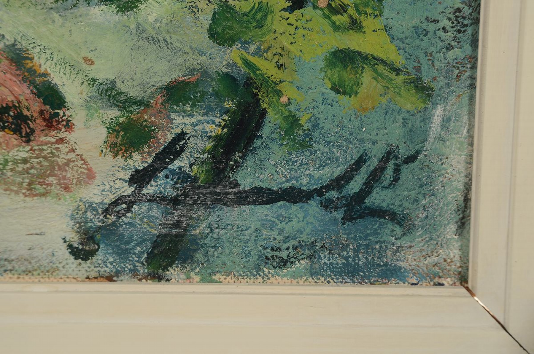 Detail a: Robert Lauth, 1896-1985 Ludwigshafen am Rhein, Blumenstillleben mit Buch, Öl/Lwd, rechts unten signiert, ca. 80x70cm, Rahmen besch.