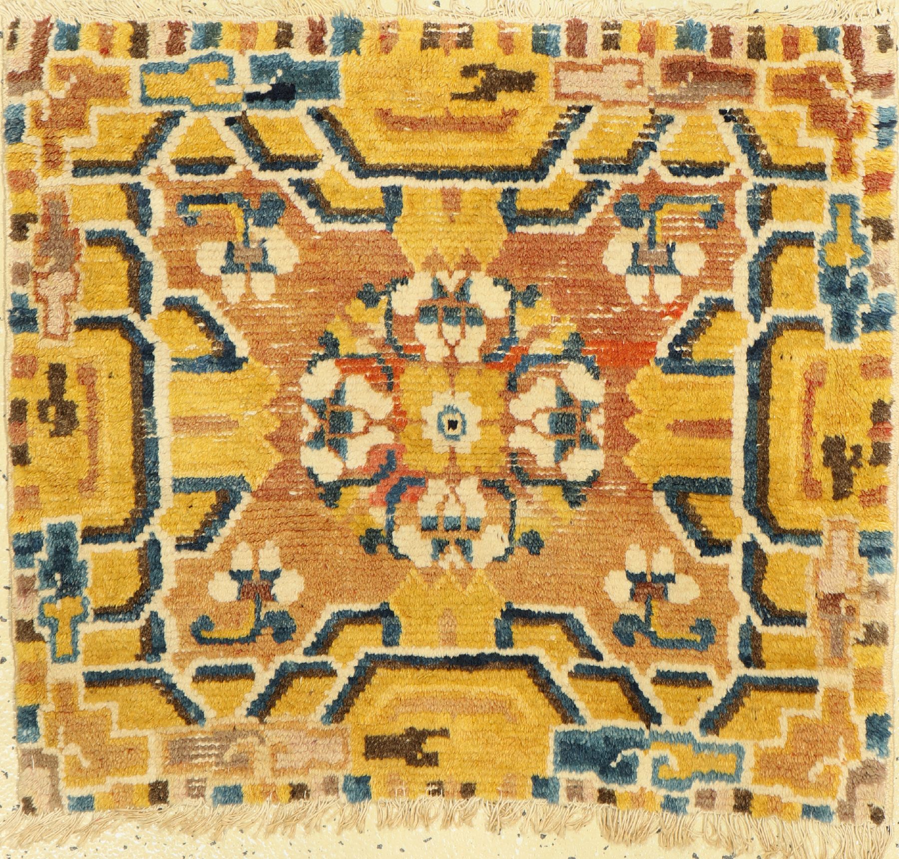 Ning-Hsia Sitzbankteppich, antik, China, 19. Jhd, Wolle auf Baumwolle, ca. 56 x 63 cm, EHZ: 4