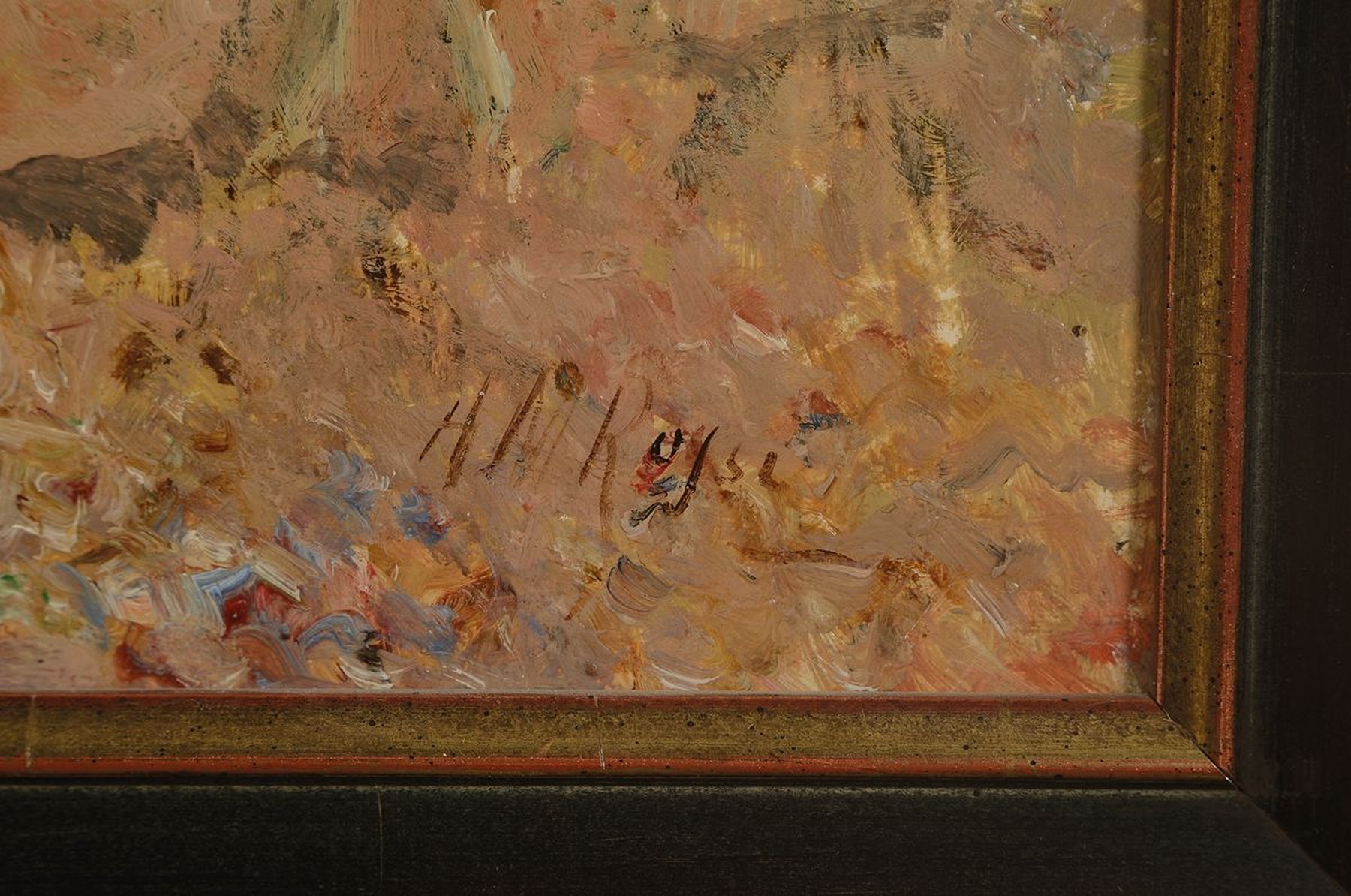 Detail a: A.M. Rojse, um 1890-1900, Mutter mit Kindern und Hund am Strand, Öl/Lwd, rest., doubl., rechts unten signiert, ca. 33x52cm, R. ca. 40x58cm