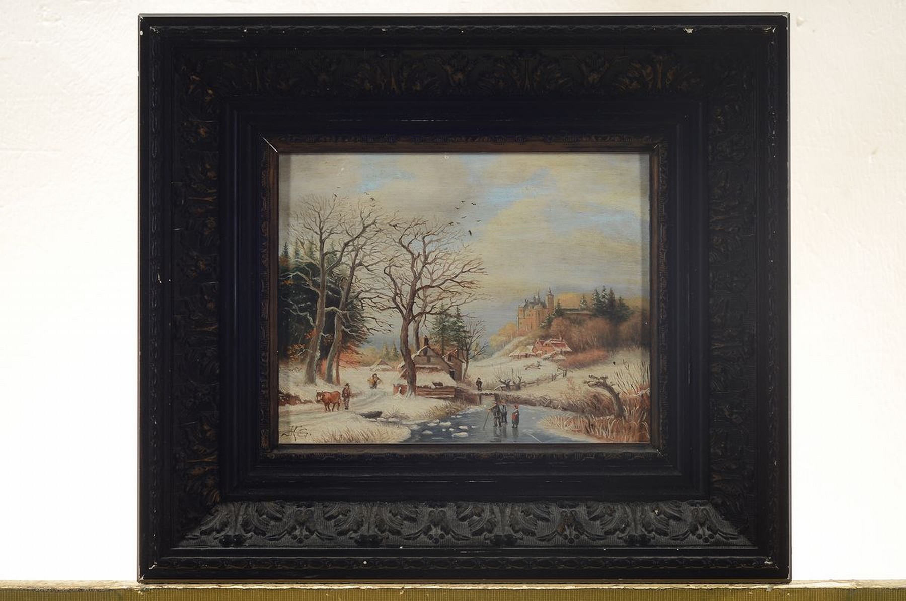 Detail k: Emil Heinrich, genannt Henri Gogarten, 1850 Linz am Rhein-1911 München, Winterliches Eisvergnügen, Öl/Holz, links unten monogr. H.G., ca. ...