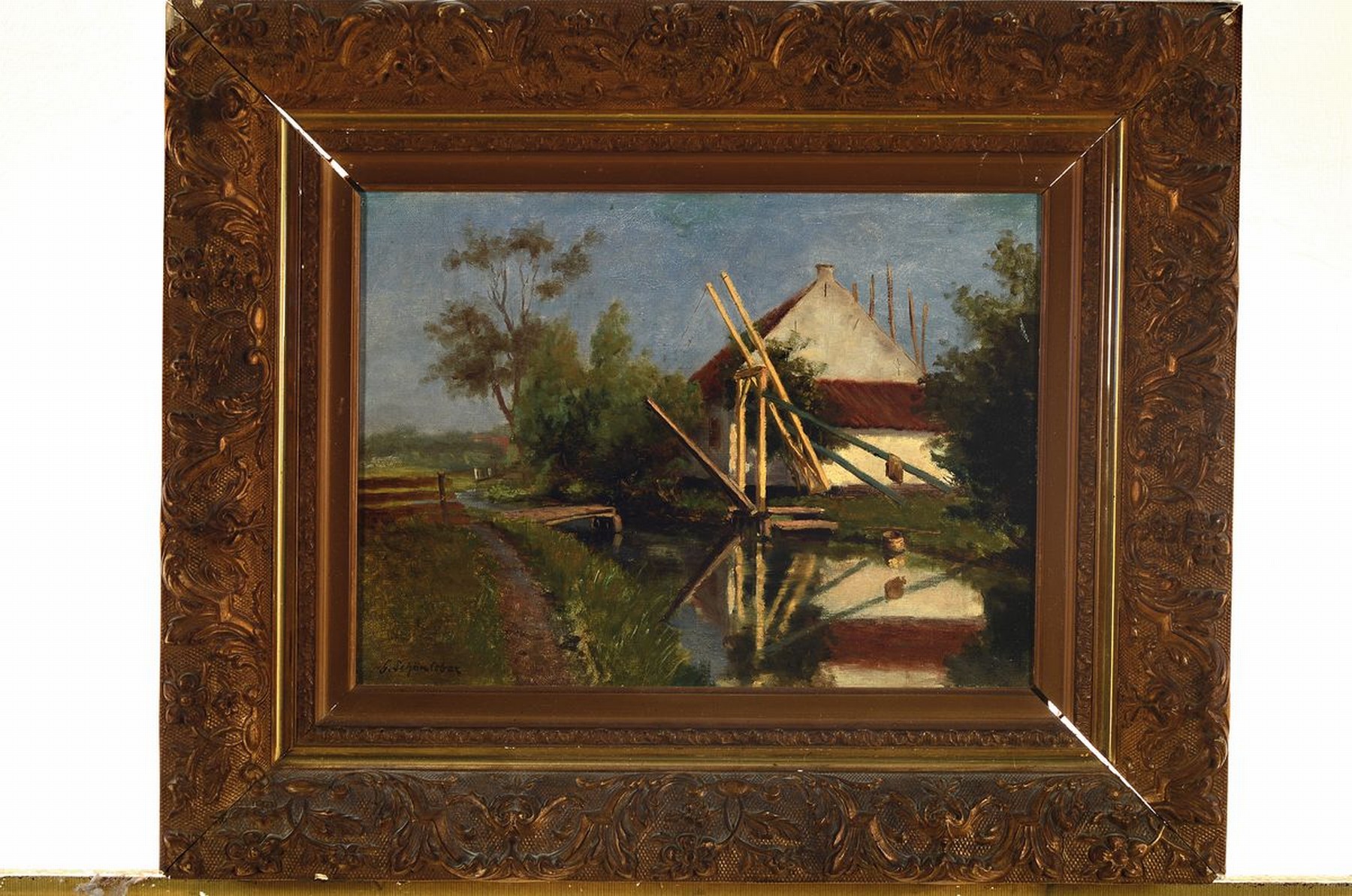 Detail k: Gustav Schönleber, 1851 Bietigheim-1917 Karlsruhe, Brückenhaus am Kanal, Öl/ Malkarton, links unten signiert, ca. 27x37cm, R. ca. 46x55cm