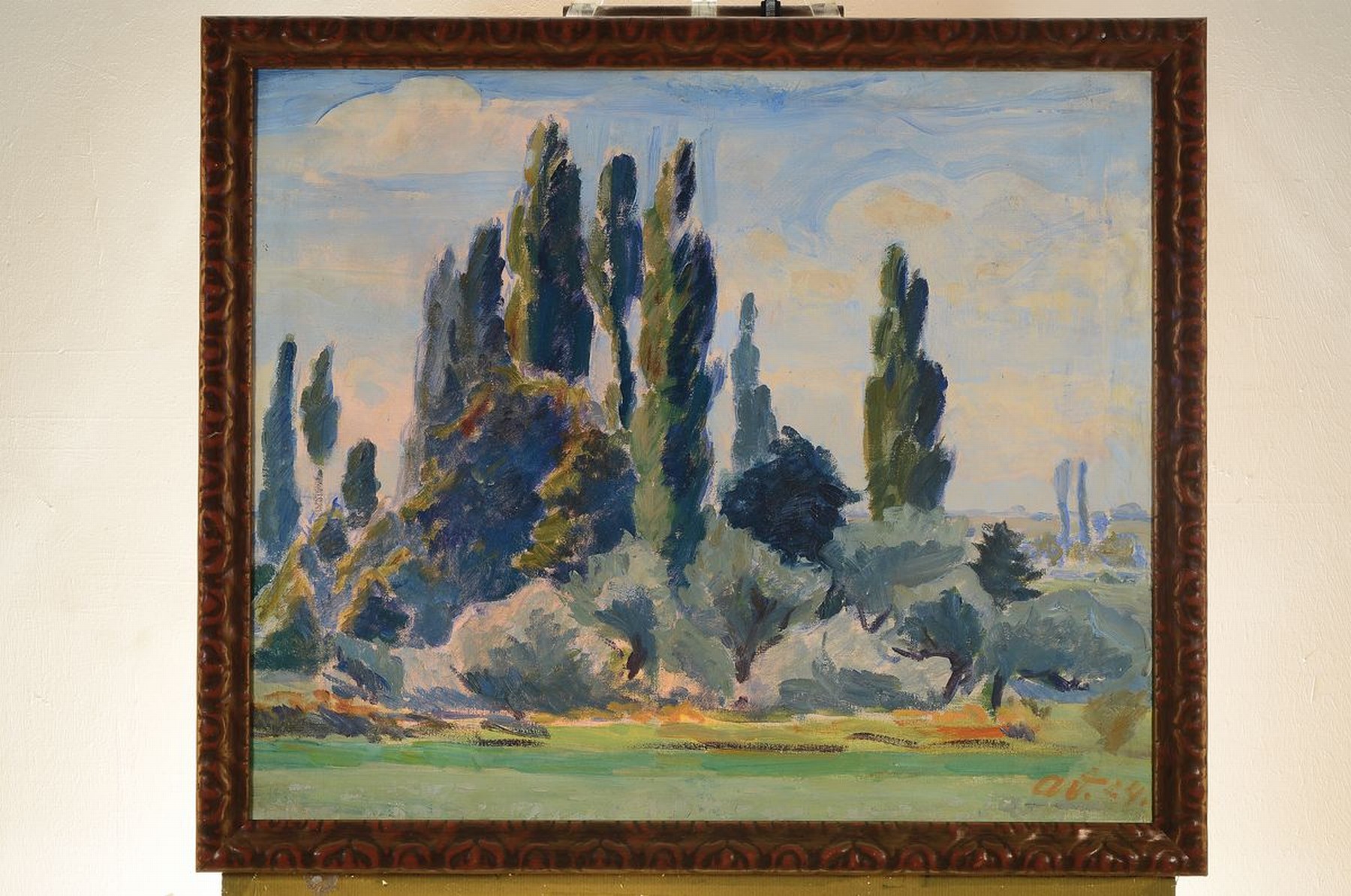 Detail k: Adolf Doerner, 1892-1964 Ilbesheim/Pfalz, Studium an der Akademie Karlsruhe bei Albert Haueisen, hier: Landschaft mit Pappeln, Öl/ Lwd, rechts unten ...