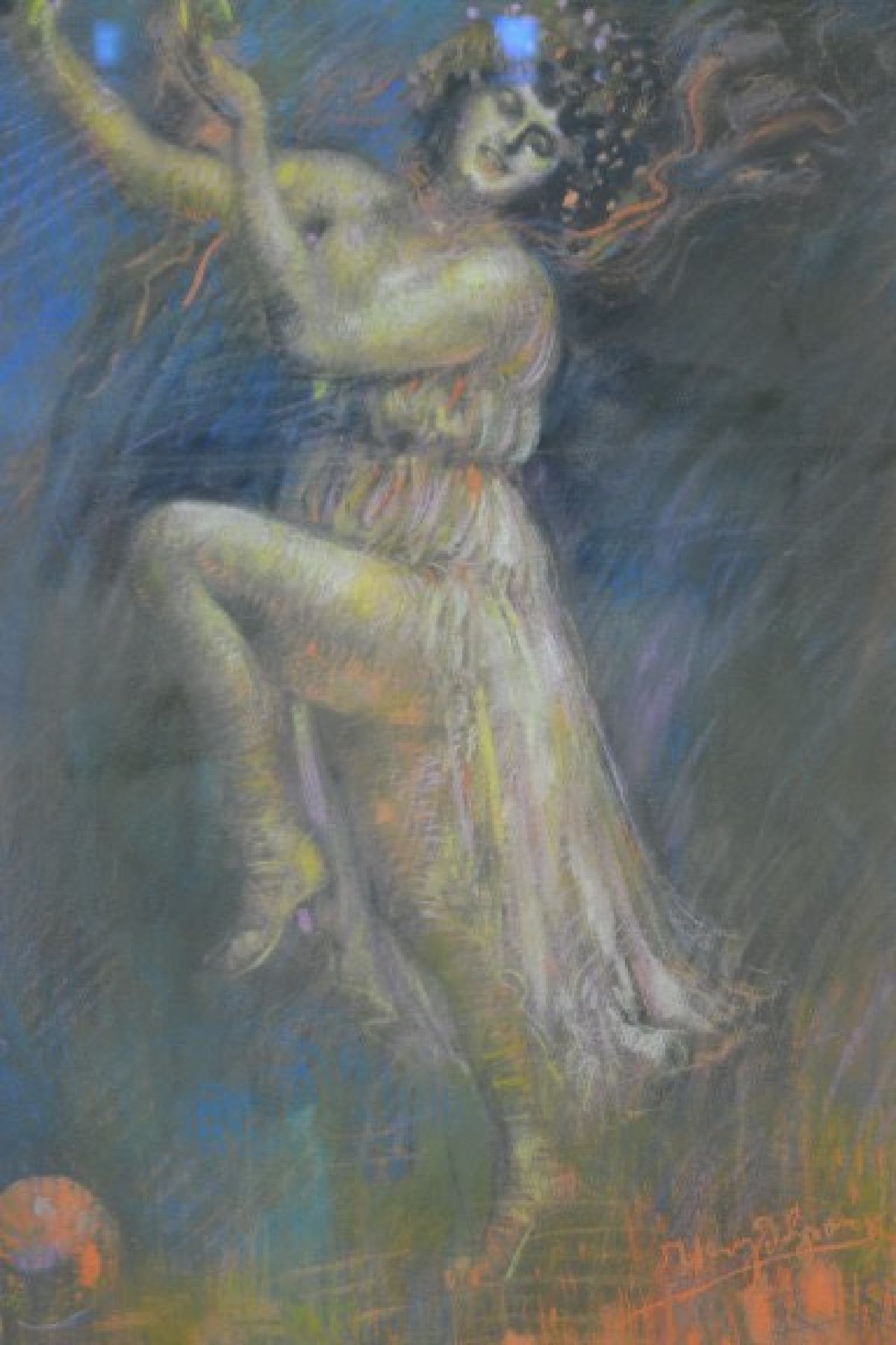 Detail d: Henry de Groux, 1866 Brüssel-1930 Marseille, die tanzende Isadora Duncan, Pastell auf Papier, rechts unten signiert, ca. 73x58cm, u.Gl., R. ca. ...