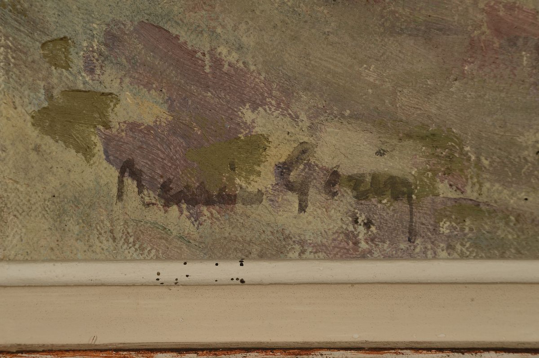 Detail a: Renée Gerin, französische Künstlerin, um 1900,malte ausschließlich Landschaften der Bourgogne, hier: Flußlandschaft mit Brücke, Öl/Lwd, links ...
