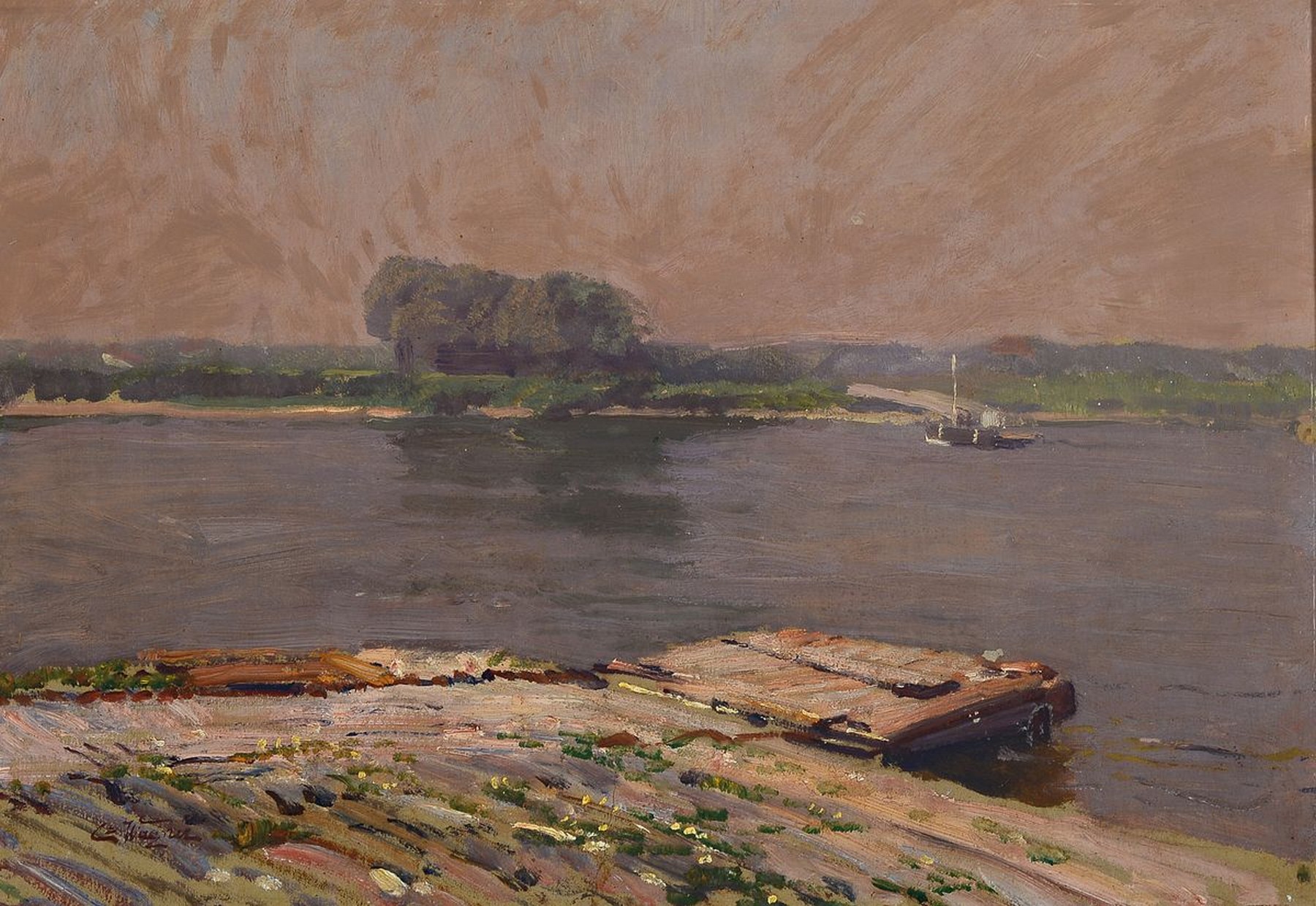 Cornelius Wagner, 1870 Dresden-1956 Stöcking bei Starnberg, Studium an der Akademie Düsseldorf, hier: Landschaft am Niederrhein, Öl/Holz, links ...