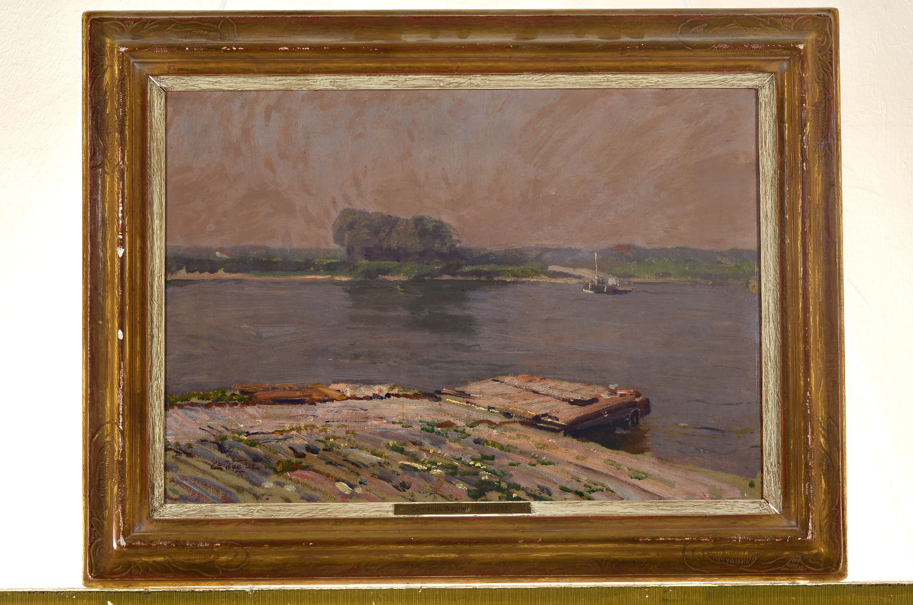 Detail a: Cornelius Wagner, 1870 Dresden-1956 Stöcking bei Starnberg, Studium an der Akademie Düsseldorf, hier: Landschaft am Niederrhein, Öl/Holz, links ...