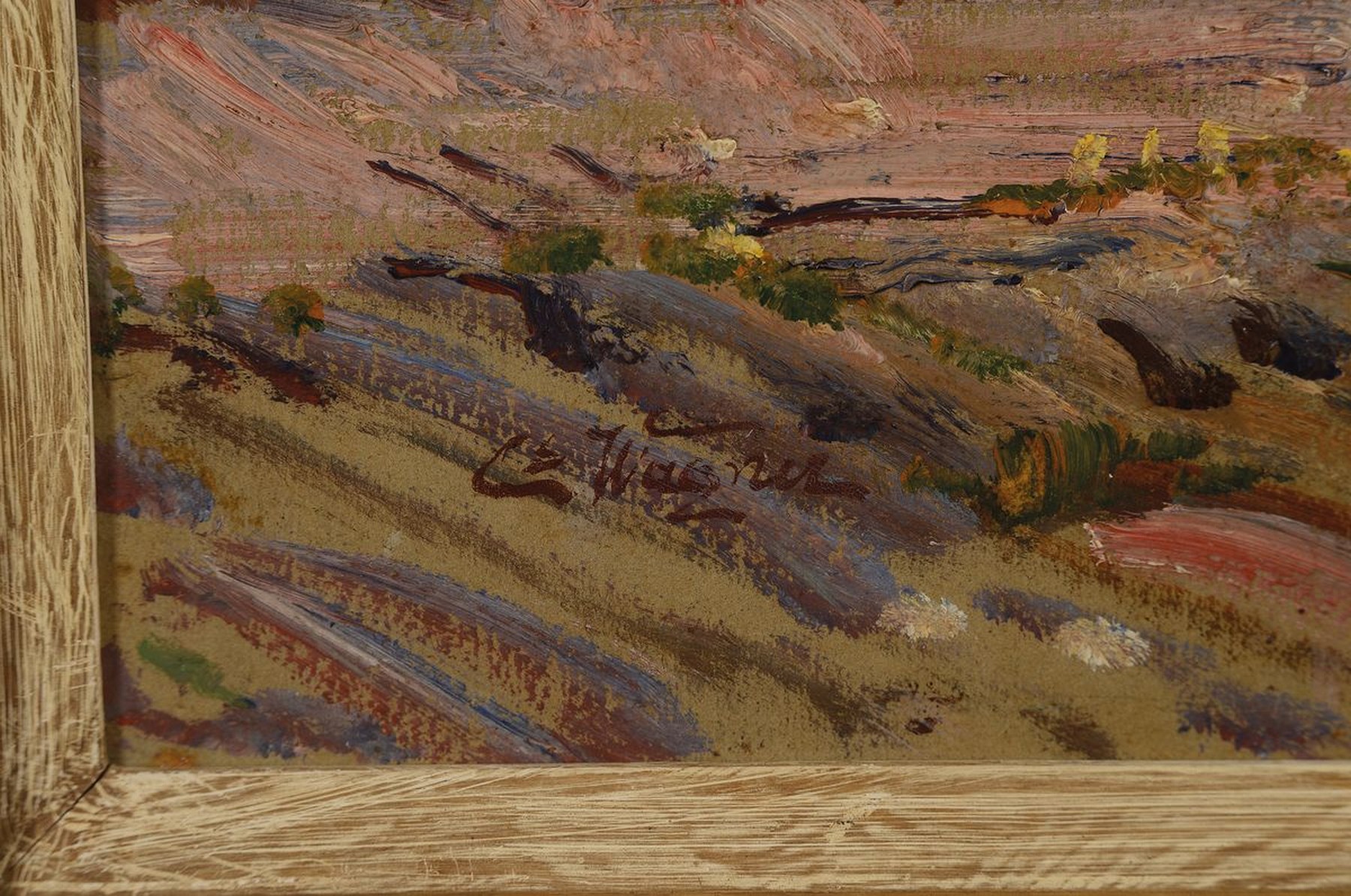 Detail b: Cornelius Wagner, 1870 Dresden-1956 Stöcking bei Starnberg, Studium an der Akademie Düsseldorf, hier: Landschaft am Niederrhein, Öl/Holz, links ...
