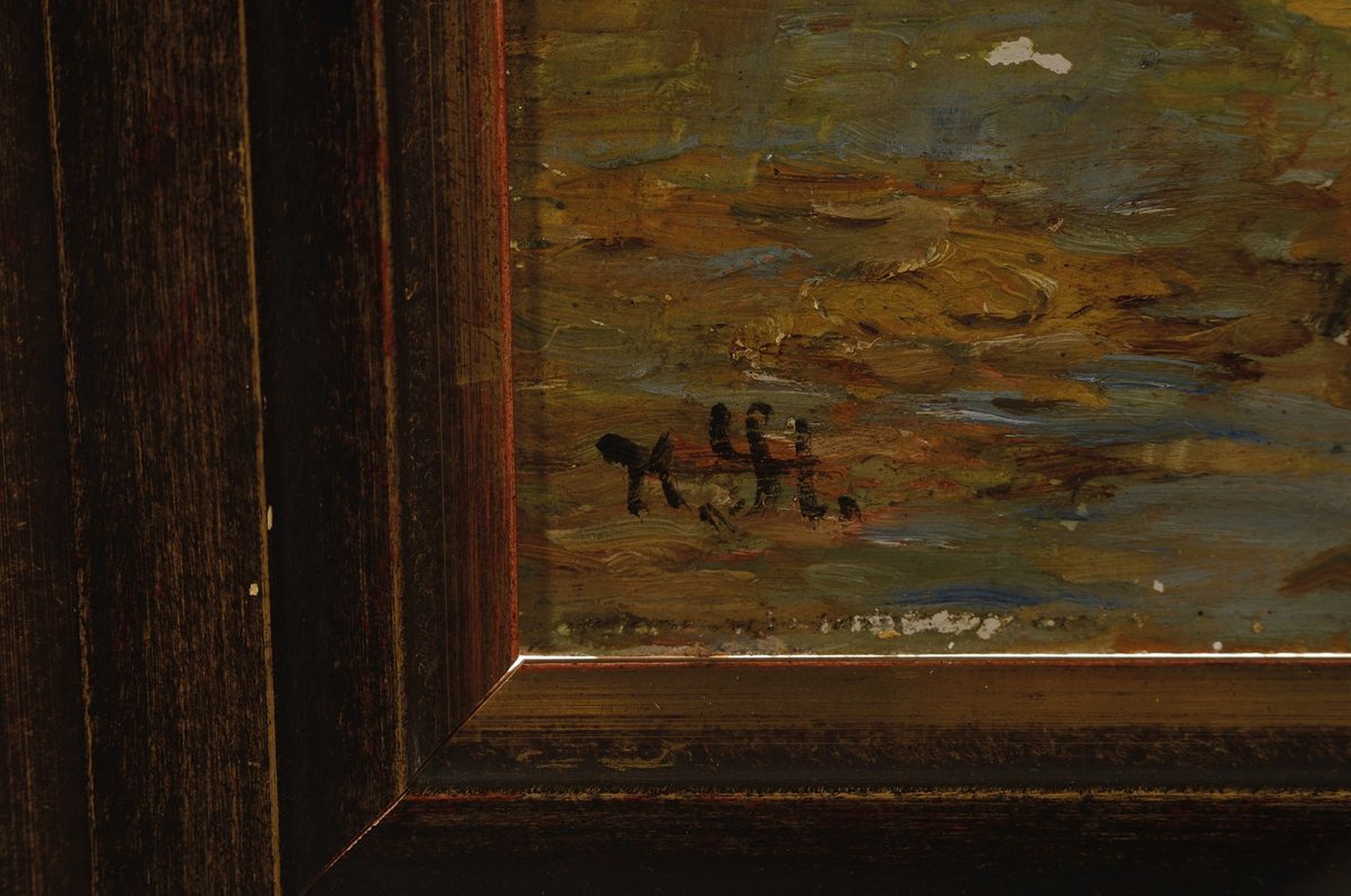 Detail a: Monogrammist M.H., England, um 1900, Mädchen auf der Wiese mit Blick auf einen Bach, Öl/Malkarton, kleinere Farbfehlstellen, links u. monogr., ca. ...
