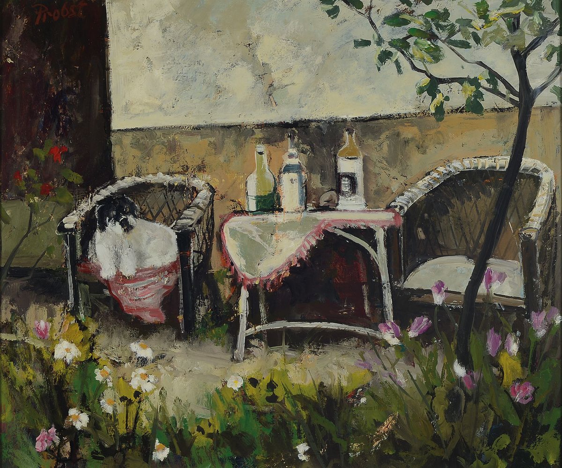 Franz Probst, 1912 Füssen-1999, Blick auf den Balkon, Öl/Hartfaser, links oben signiert, ca. 56x68cm, R. ca. 67x77cm