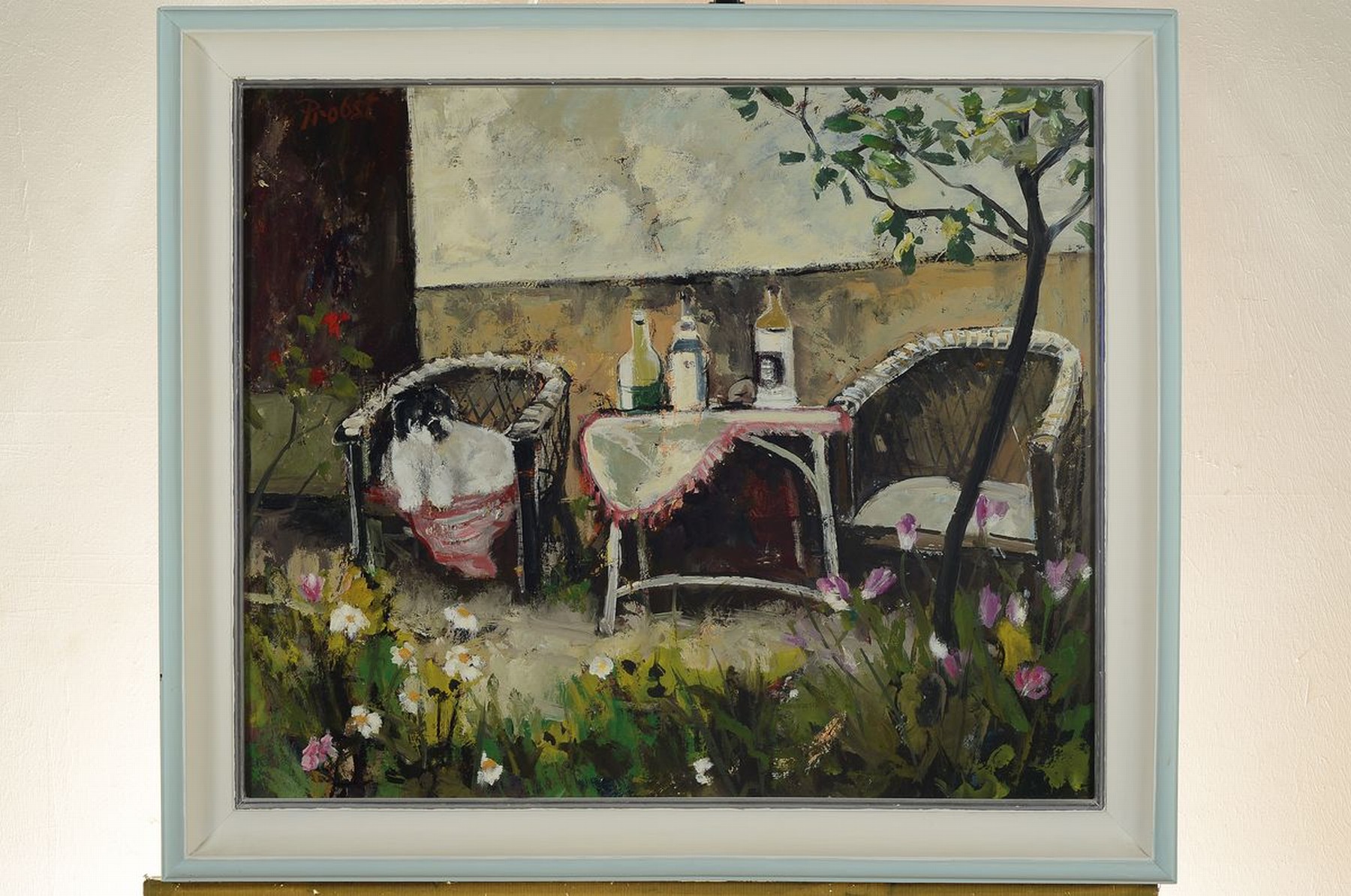 Detail k: Franz Probst, 1912 Füssen-1999, Blick auf den Balkon, Öl/Hartfaser, links oben signiert, ca. 56x68cm, R. ca. 67x77cm