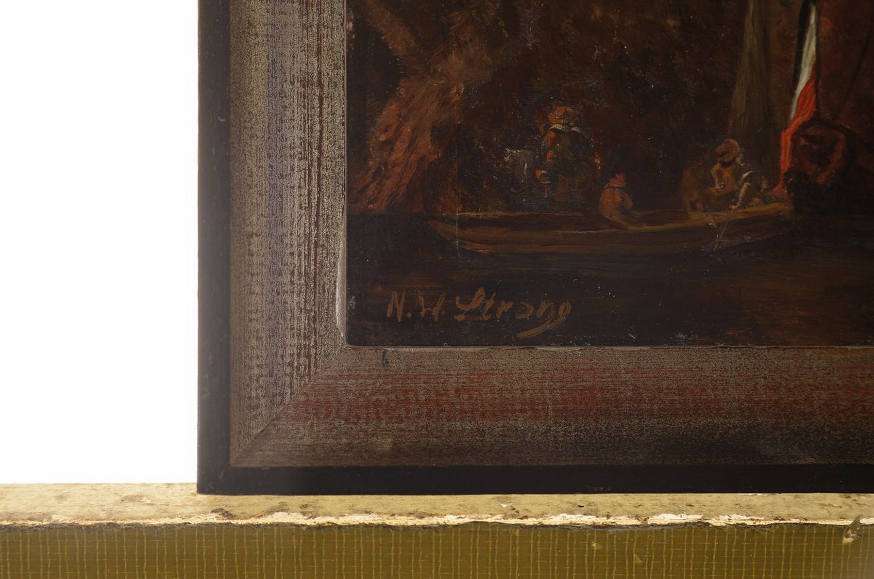 Detail a: N.W. Strang, Niederlande, um 1900, Fischerboote am Ufer, Öl/Holz, links unten signiert, ca. 13x23cm, R. ca. 16x26cm