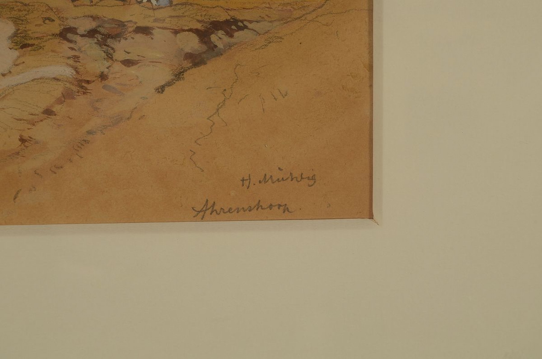 Detail a: Hugo Mühlig, 1854 Dresden-1929 Düsseldorf, Studium bei seinem Vater und der Akademie Dresden, hier: Kuh in den Dünen, Aquarell über Bleistift, ...