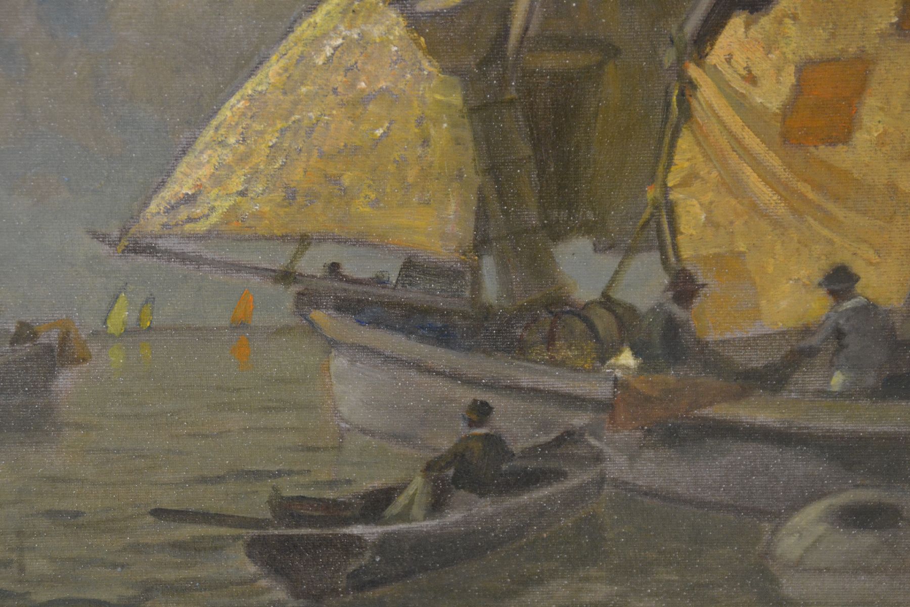 Detail c: Ludwig Dill, 1848 Gernsbach-1940 Karlsruhe, Fischerboote bei Chioggia, Öl/Malkarton, rechts unten signiert, ca. 35x48cm, R. ca. 53x66cm
