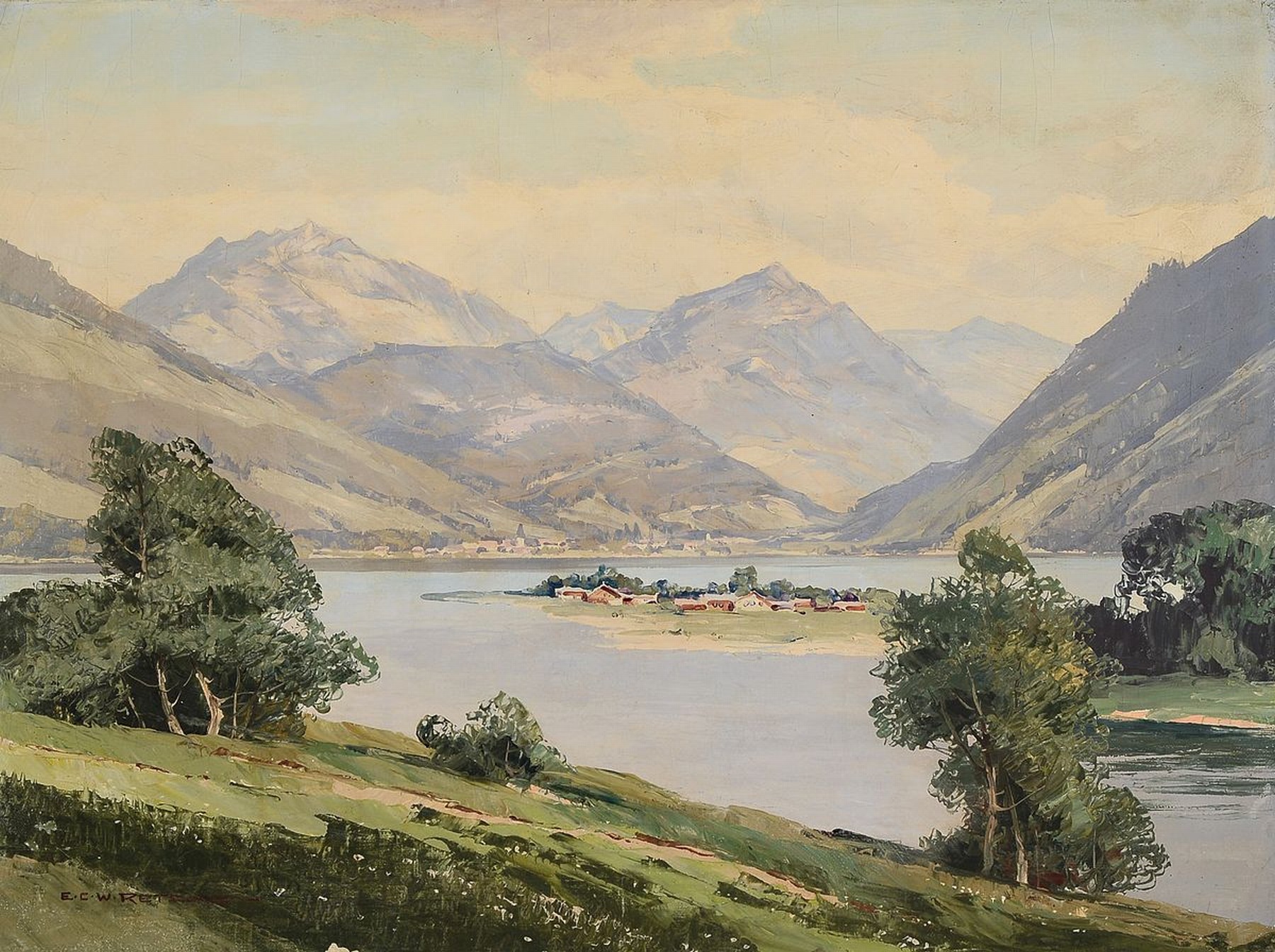 Ernst Carl Walter Retzlaff, 1898-1976, Landschaft am Tegernsee, Öl/Lwd, links unten signiert, ca. 60x80cm, R. ca. 80x100cm