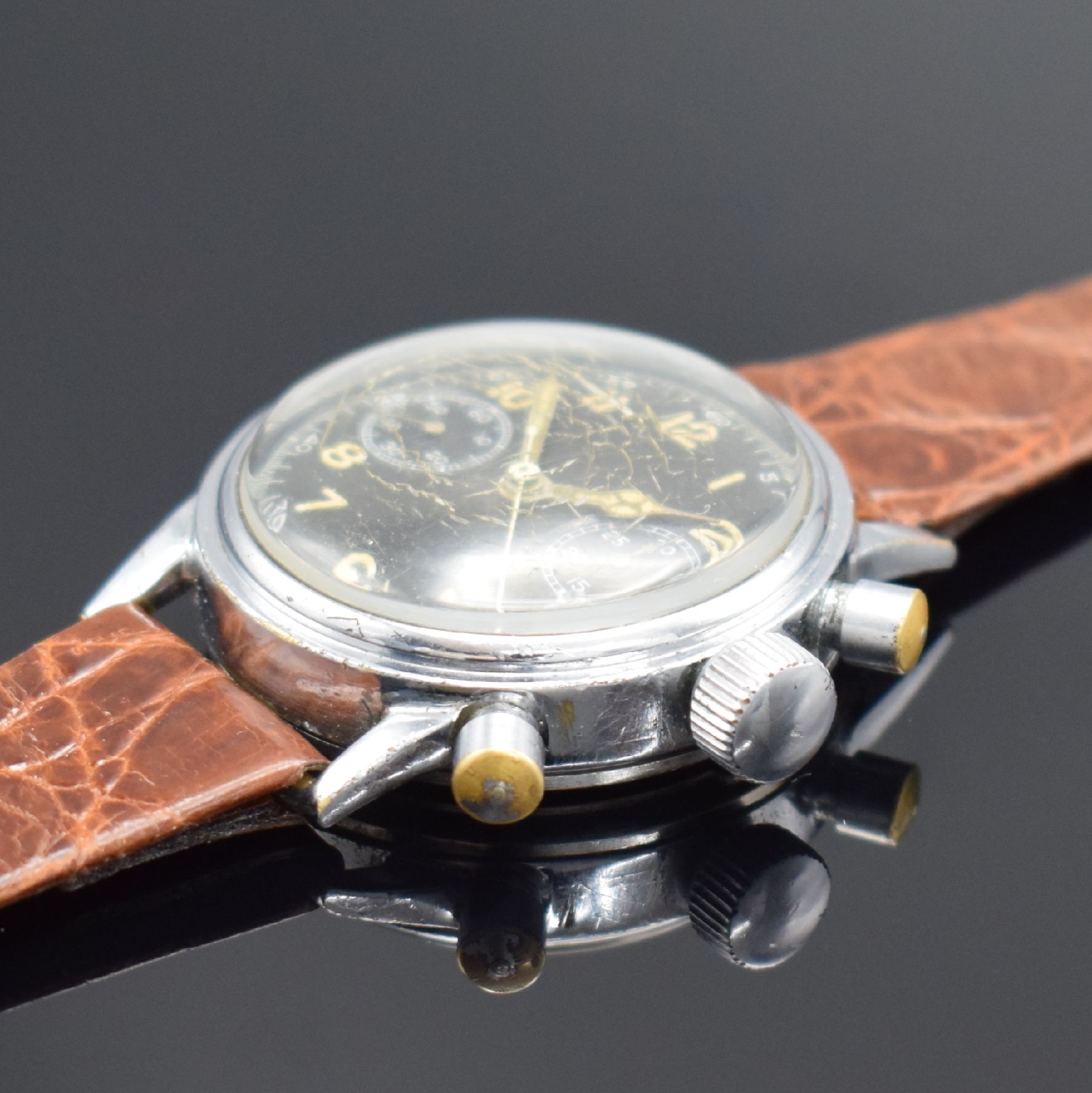 Detail c: TUTIMA GLASHÜTTE UROFA 59 Flyback- Schaltradchronograph, Deutschland um 1945, Handaufzug, wohl Zivil genutzt, verchr. Geh. orig. OHNE Drehlünette, ...