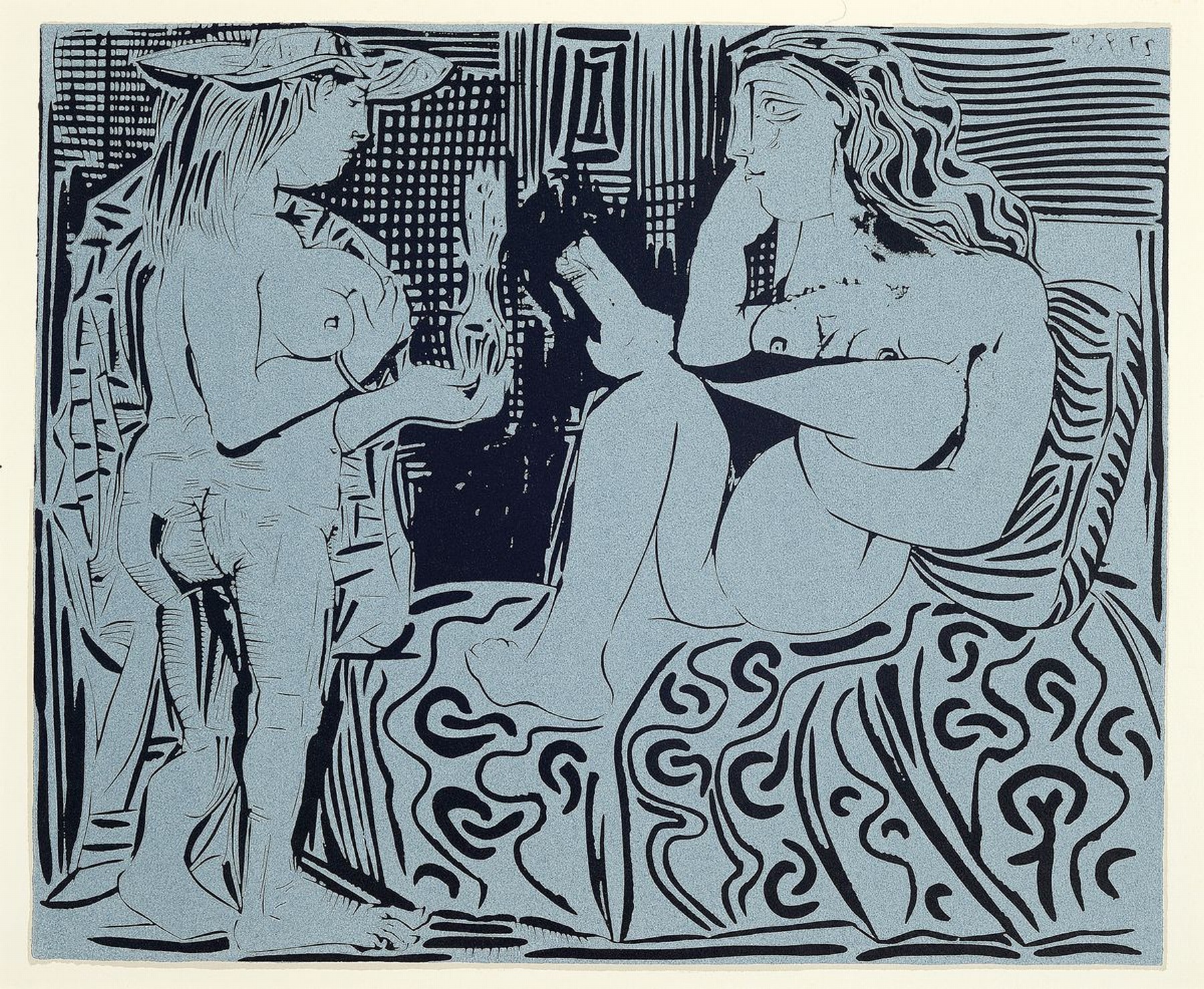 Pablo Picasso, 1881 Malaga - 1973 Mougins, "Deux Femmes avec un vase a fleurs", Linolschnitt nach dem Original von 1959, HatjeCantz u. ...