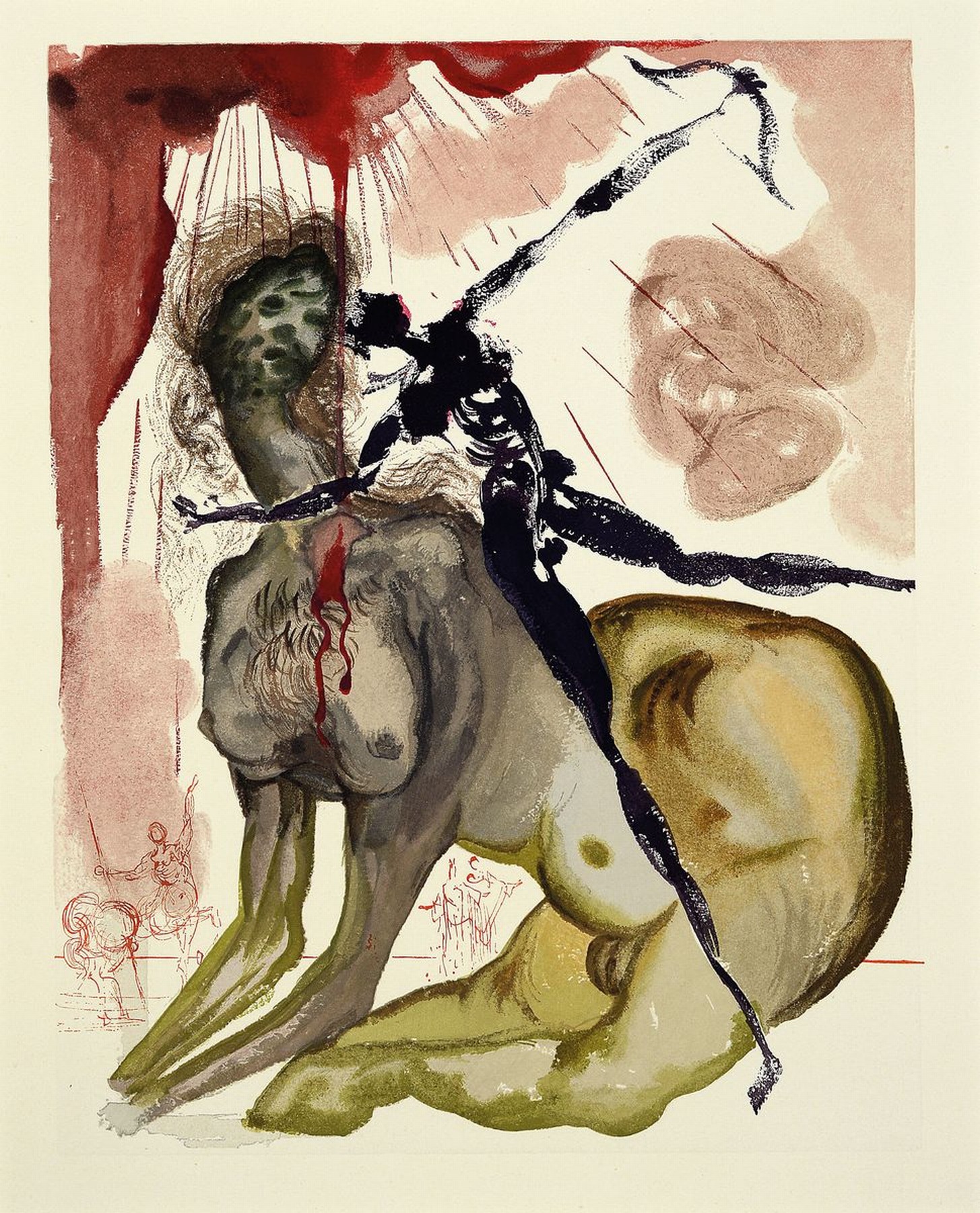 Detail a: Salvador Dali, 1904 Figueres - 1989 ebenda, drei Farbholzschnitte auf Rives, aus der Seriezu Dante Alighieris "Die Göttliche Komödie": ...