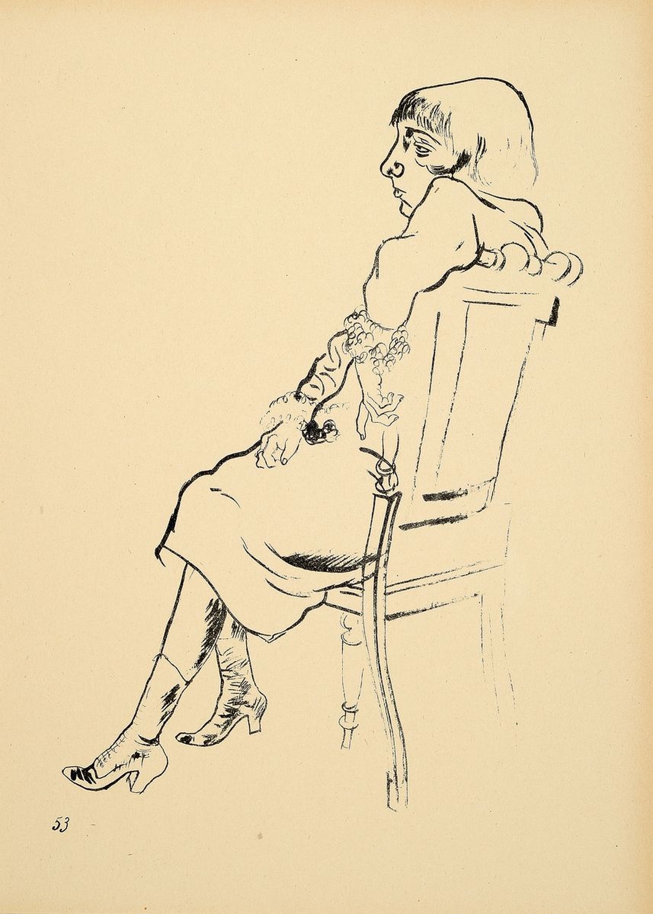 Detail a: George Grosz, 1893 Berlin - 1959 ebenda, drei orig. Lithographien: Studie einer Dame imLehnstuhl, Studie eines Mannes u. einer Frau und Karikatur des ...