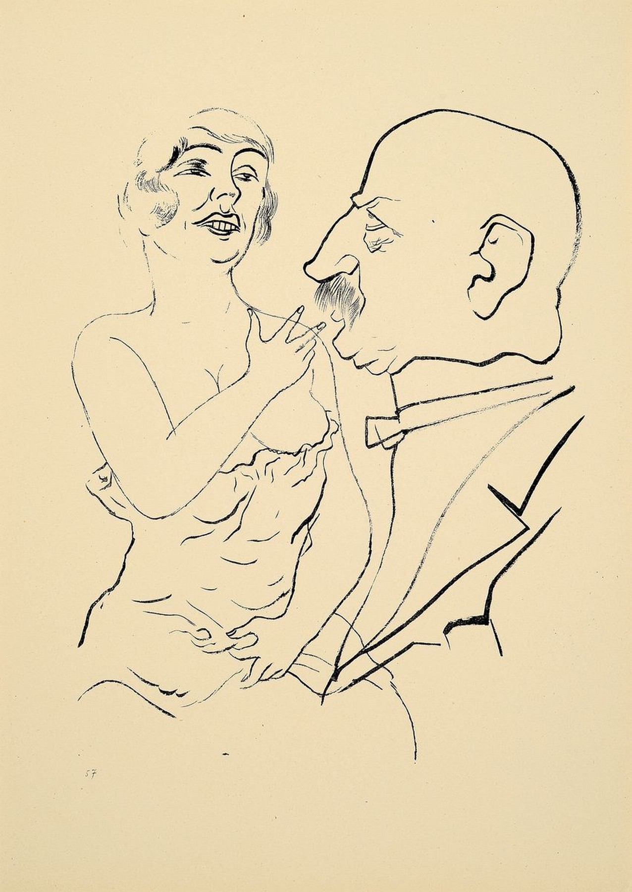 Detail b: George Grosz, 1893 Berlin - 1959 ebenda, drei orig. Lithographien: Studie einer Dame imLehnstuhl, Studie eines Mannes u. einer Frau und Karikatur des ...