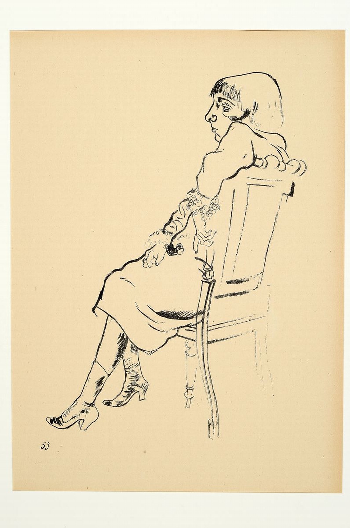 Detail l: George Grosz, 1893 Berlin - 1959 ebenda, drei orig. Lithographien: Studie einer Dame imLehnstuhl, Studie eines Mannes u. einer Frau und Karikatur des ...