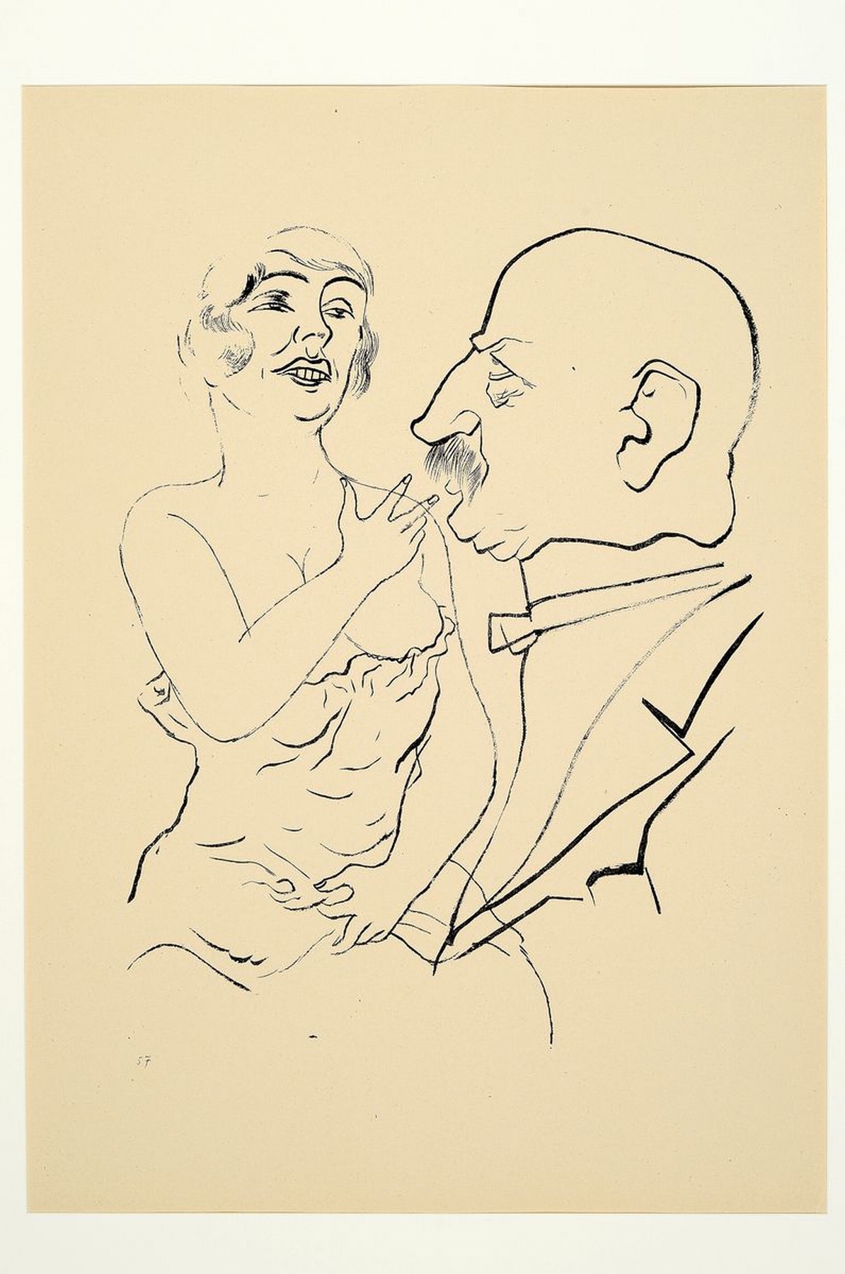 Detail m: George Grosz, 1893 Berlin - 1959 ebenda, drei orig. Lithographien: Studie einer Dame imLehnstuhl, Studie eines Mannes u. einer Frau und Karikatur des ...
