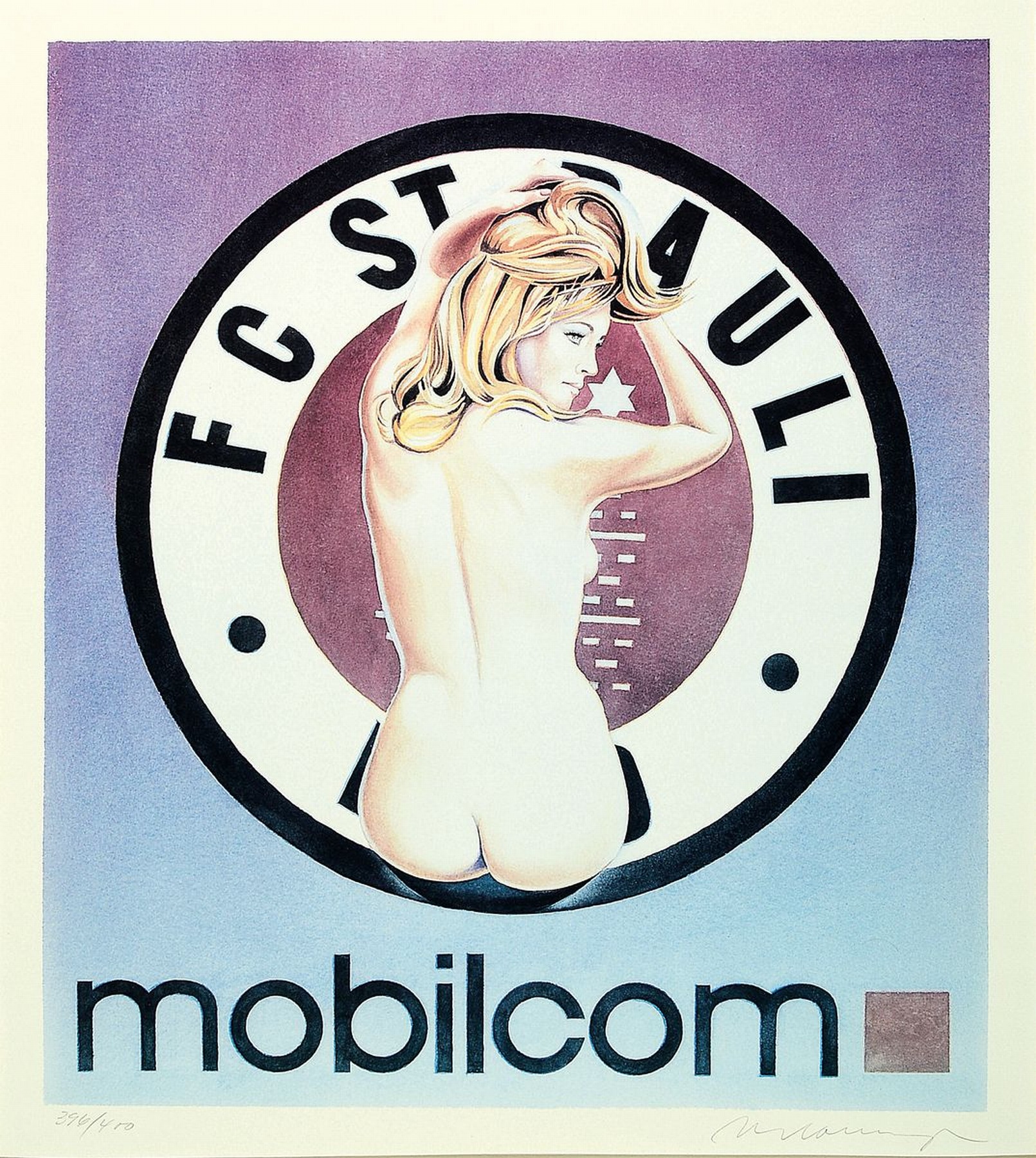 Mel Ramos, 1935 Sacramento - 2018 Oakland, Farboffset auf Velin, "Mobilcom - St. Pauli I"(2003), großformatige Grafik des FC St.Pauli, Ed. ...