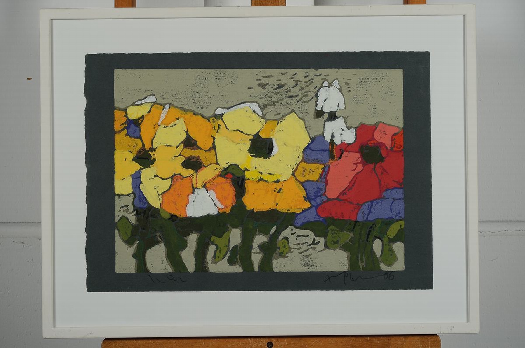 Detail k: Klaus Fußmann, geb. 1938 Velbert, gelber und roter Mohn, Farblinolschnitt auf grünem Papier, signiert, bez.: e.a., ca. 29.5x42cm, u.Gl., R. ca. ...
