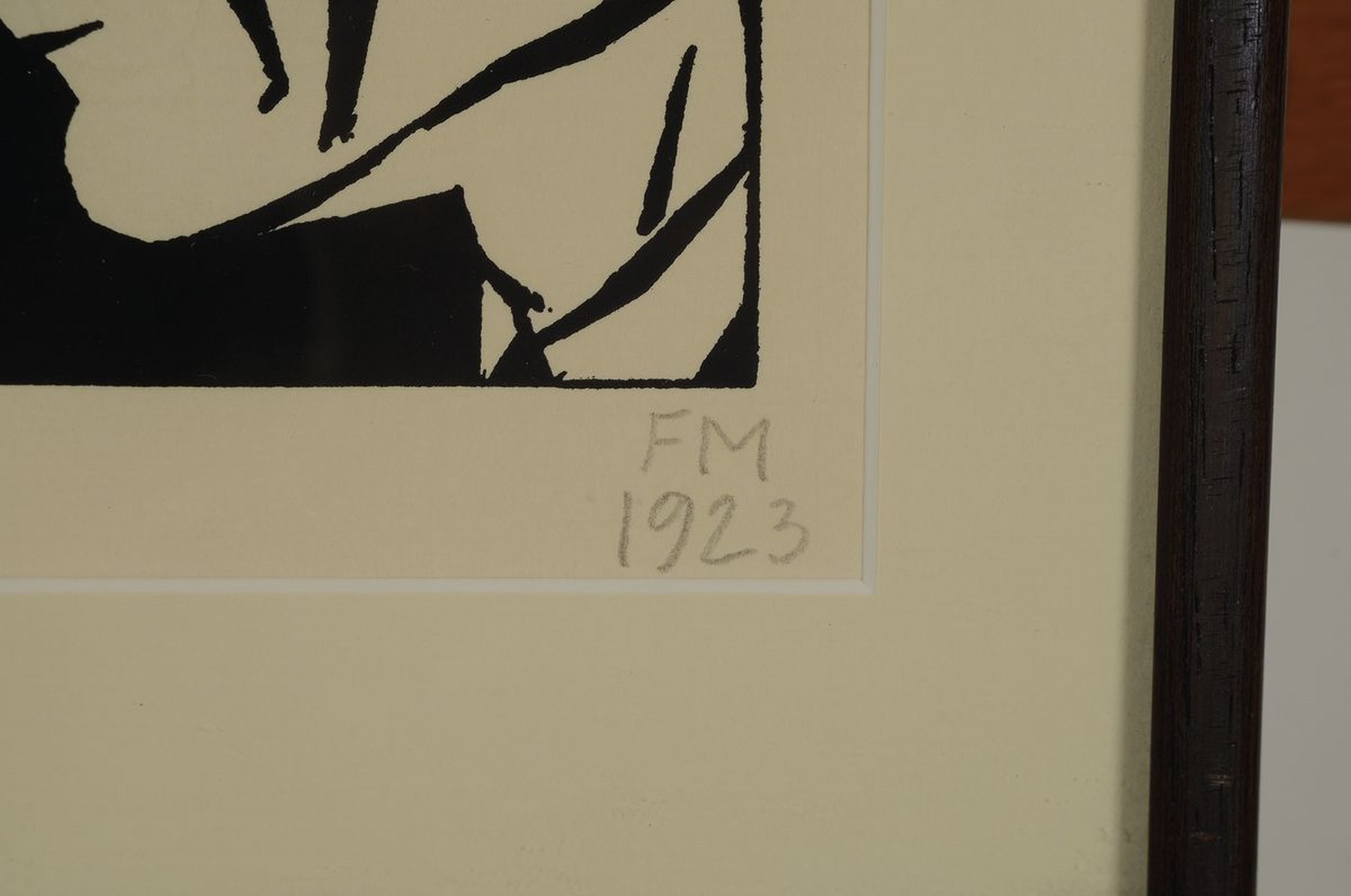 Detail a: Frans Masereel, 1889-1972, Selbstporträt im Alter von 34 Jahren 1923, Holzschnitt, im Druck und rechts unten mit Bleistift monogr. F.M. und dat. 23, ...