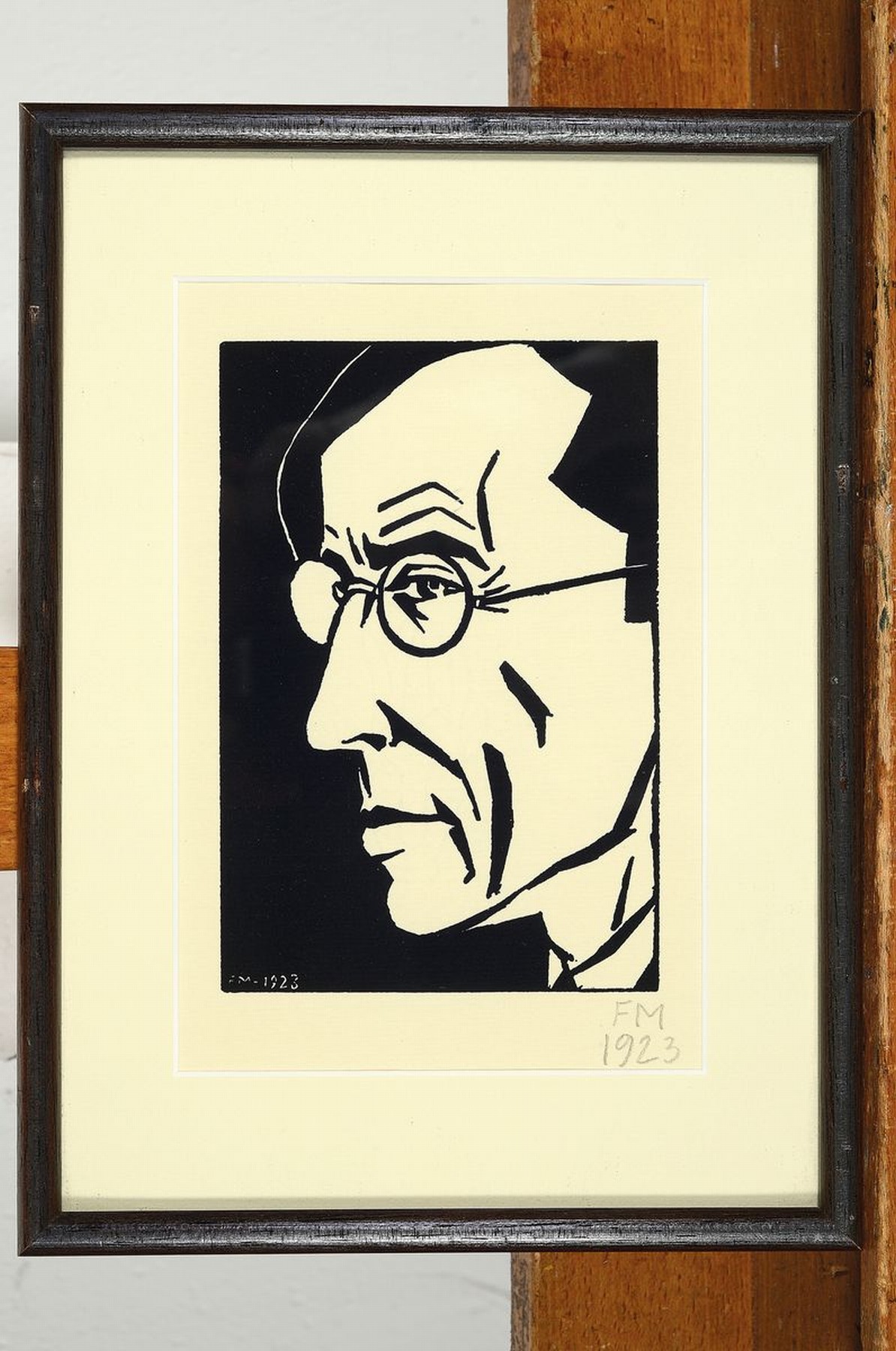 Detail k: Frans Masereel, 1889-1972, Selbstporträt im Alter von 34 Jahren 1923, Holzschnitt, im Druck und rechts unten mit Bleistift monogr. F.M. und dat. 23, ...