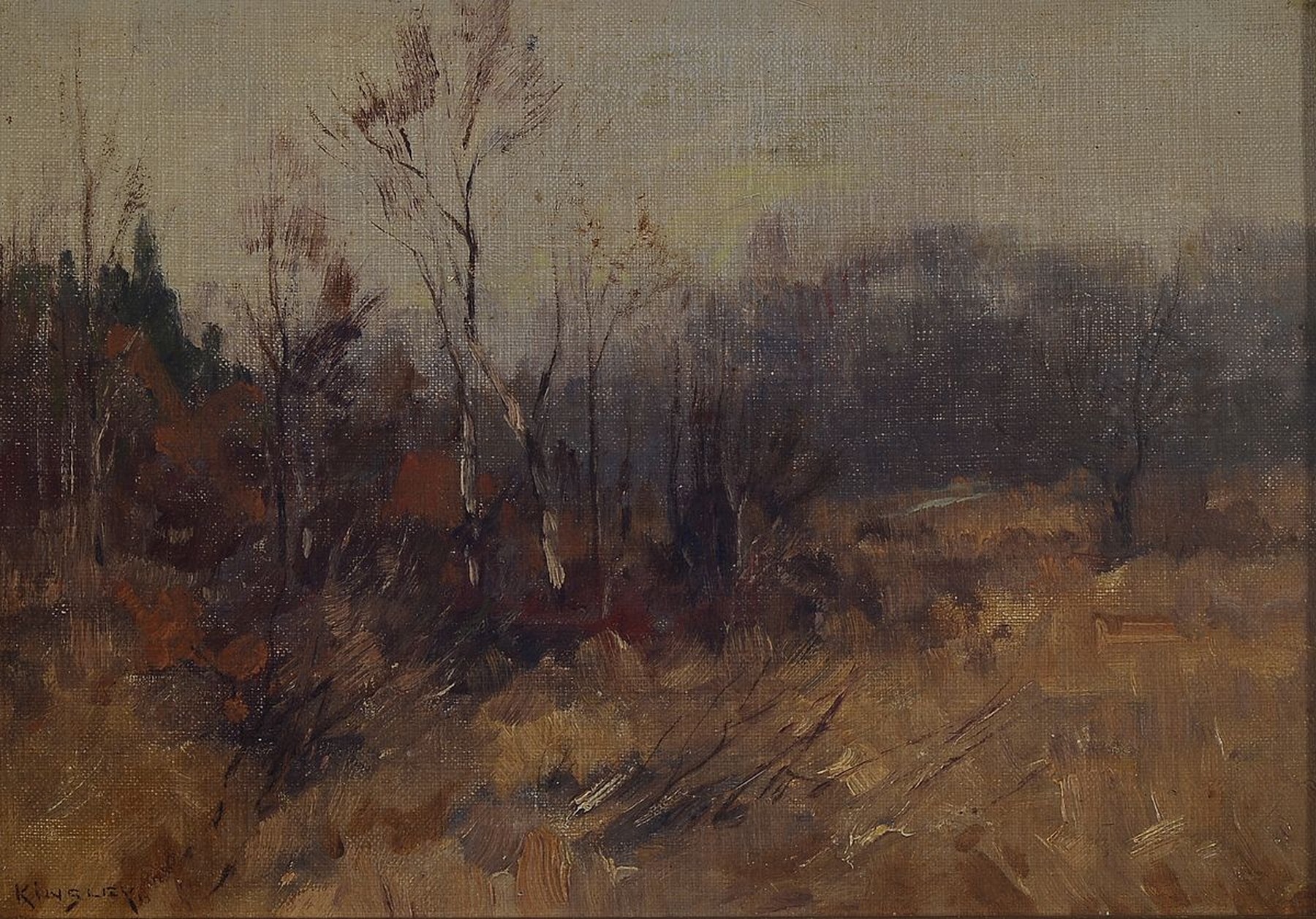 Nelson Gray Kinsley, 1863 Canton/USA-1945 Kronberg/Taunus, Herbstliche Landschaft am Waldrand, Öl/Malkarton, links unten signiert, ca. 16x24cm, R. ...