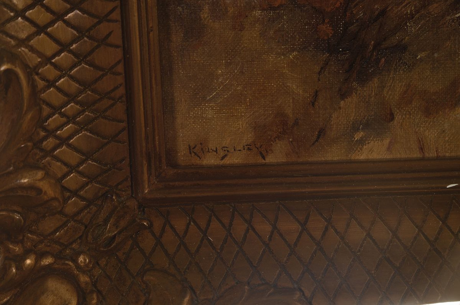 Detail a: Nelson Gray Kinsley, 1863 Canton/USA-1945 Kronberg/Taunus, Herbstliche Landschaft am Waldrand, Öl/Malkarton, links unten signiert, ca. 16x24cm, R. ...