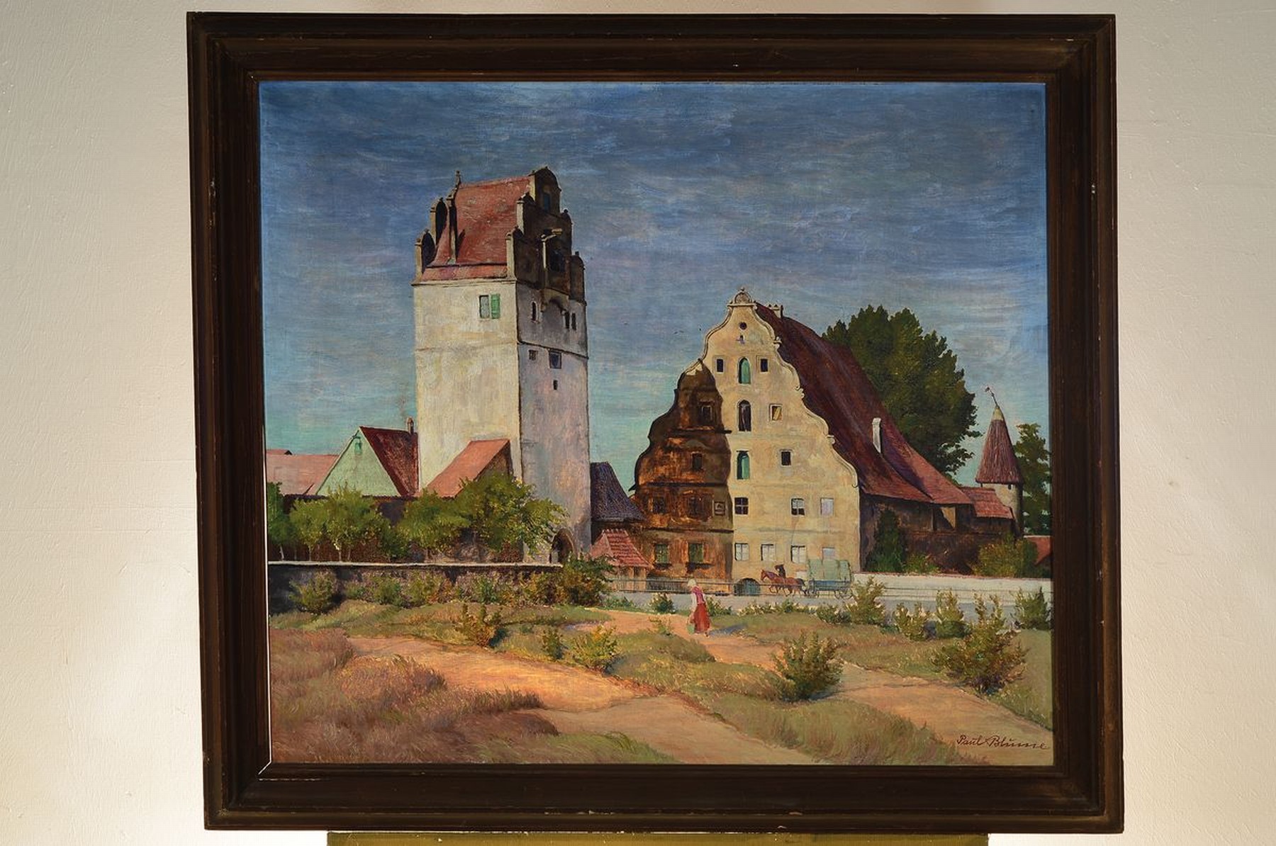 Detail k: Paul Blume, 1900 - 1980 Mannheim, süddeutscher Maler, großformatige Ansicht der Stadtmühle Dinkelsbühl, verso auf Keilrahmen bez., rechts unten ...