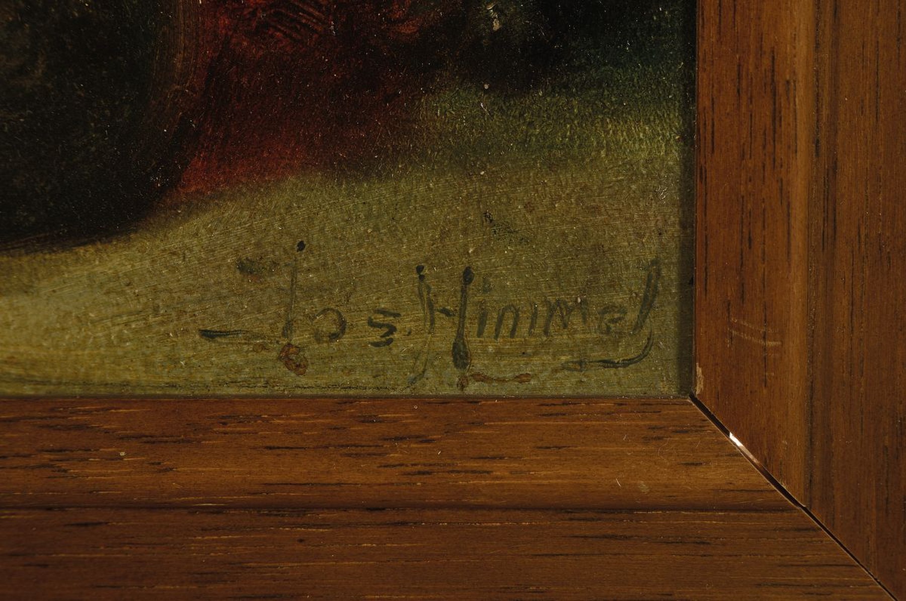 Detail a: Josef Himmel, 1869 Karlsruhe - 1941, Früchtestillleben mit Pfirsischen, Melone, Trauben u. weiteren Früchten, rechts unten signiert, Öl/Karton, ...
