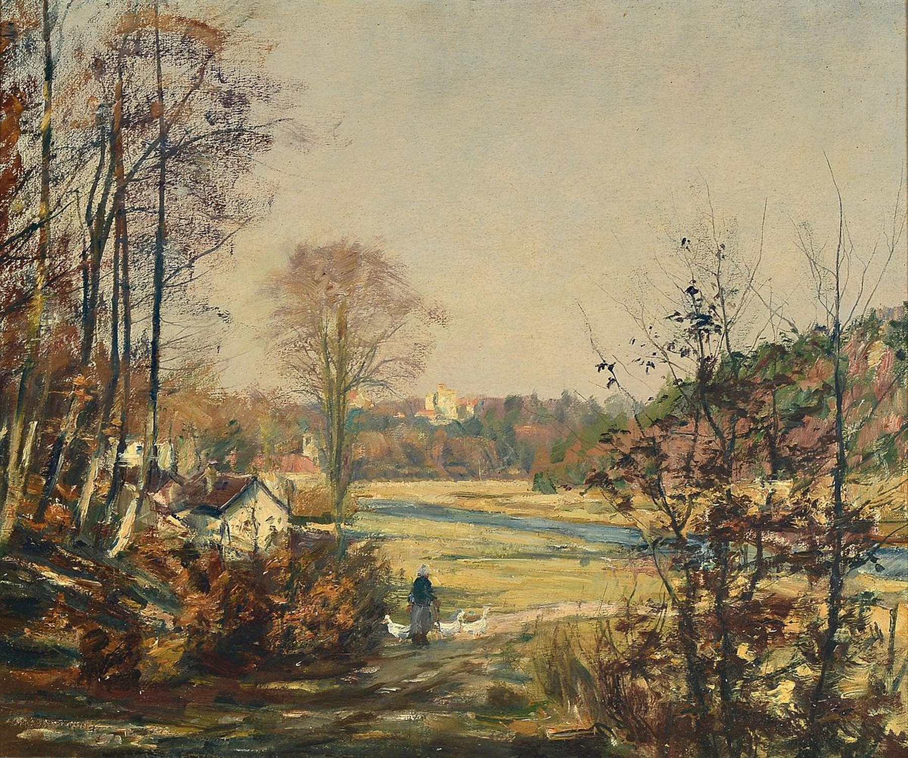 Ungedeuteter Künstler des 19./20.Jh., akademische Ausbildung anzunehmen, bäuerliche Landschaft mit Blick auf eine Burg, wohl Stuttgarter Umgebung, ...