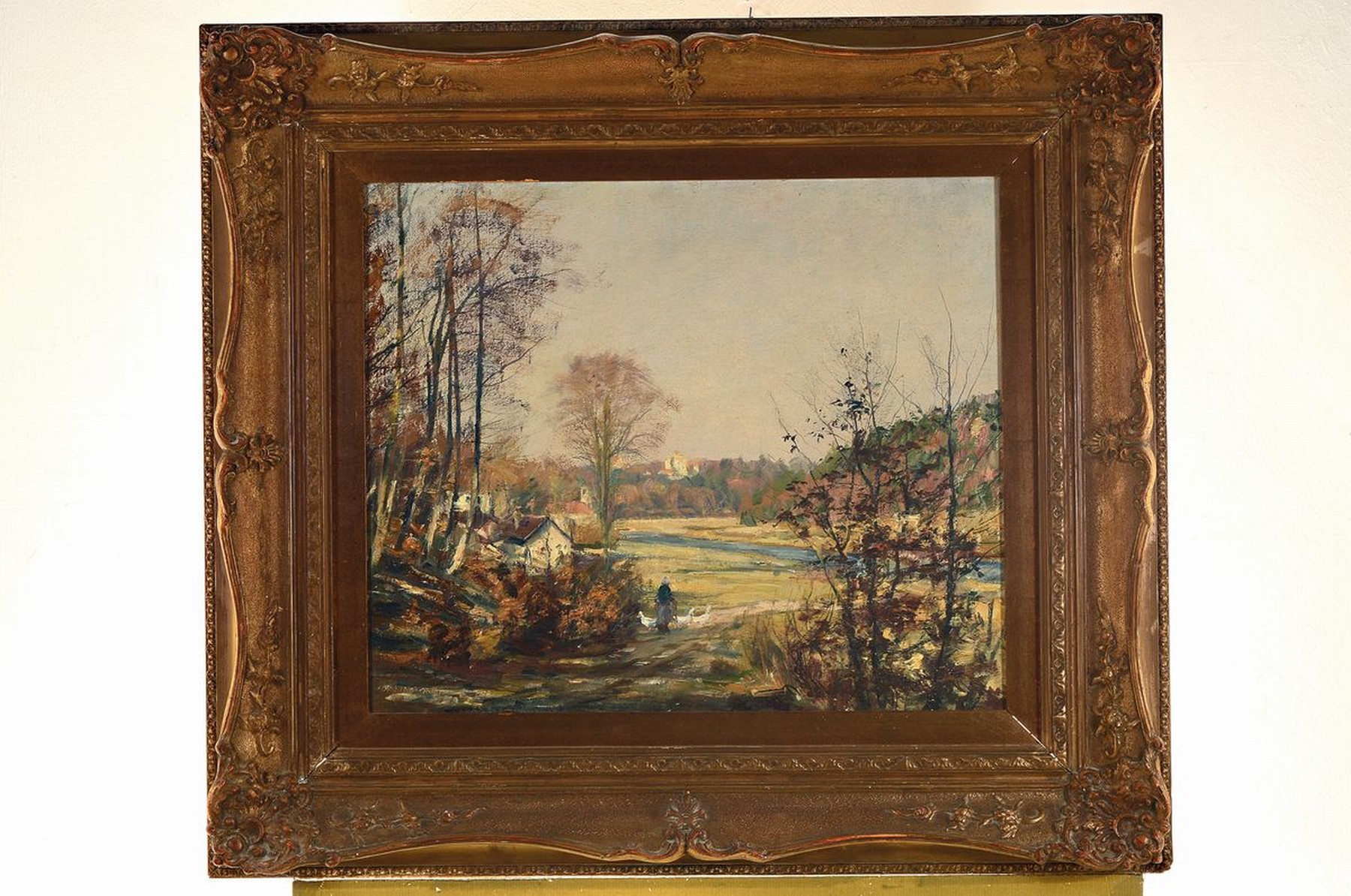 Detail k: Ungedeuteter Künstler des 19./20.Jh., akademische Ausbildung anzunehmen, bäuerliche Landschaft mit Blick auf eine Burg, wohl Stuttgarter Umgebung, ...